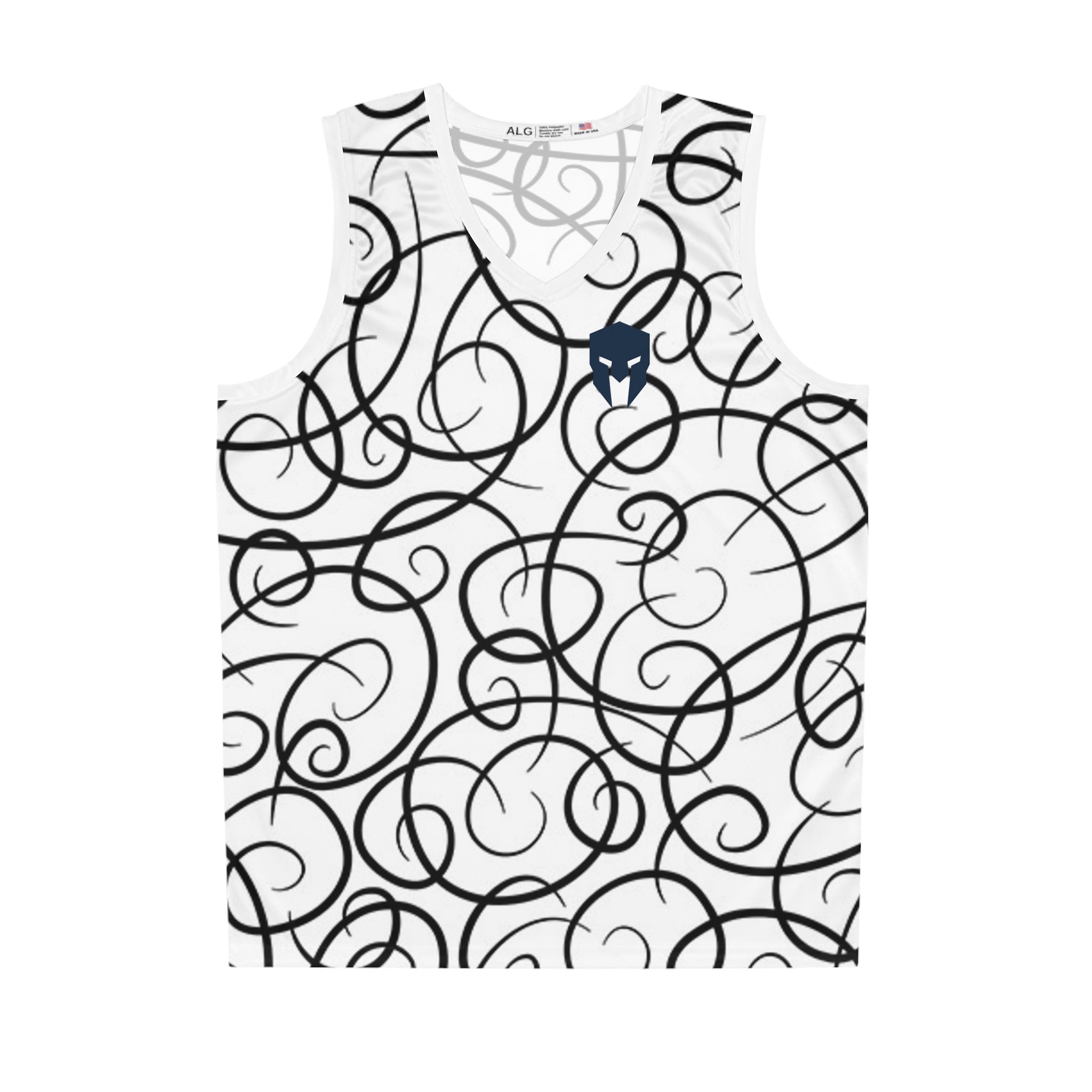 Swirl Script Basketball Jersey – Black Calligraphy All-Over Print