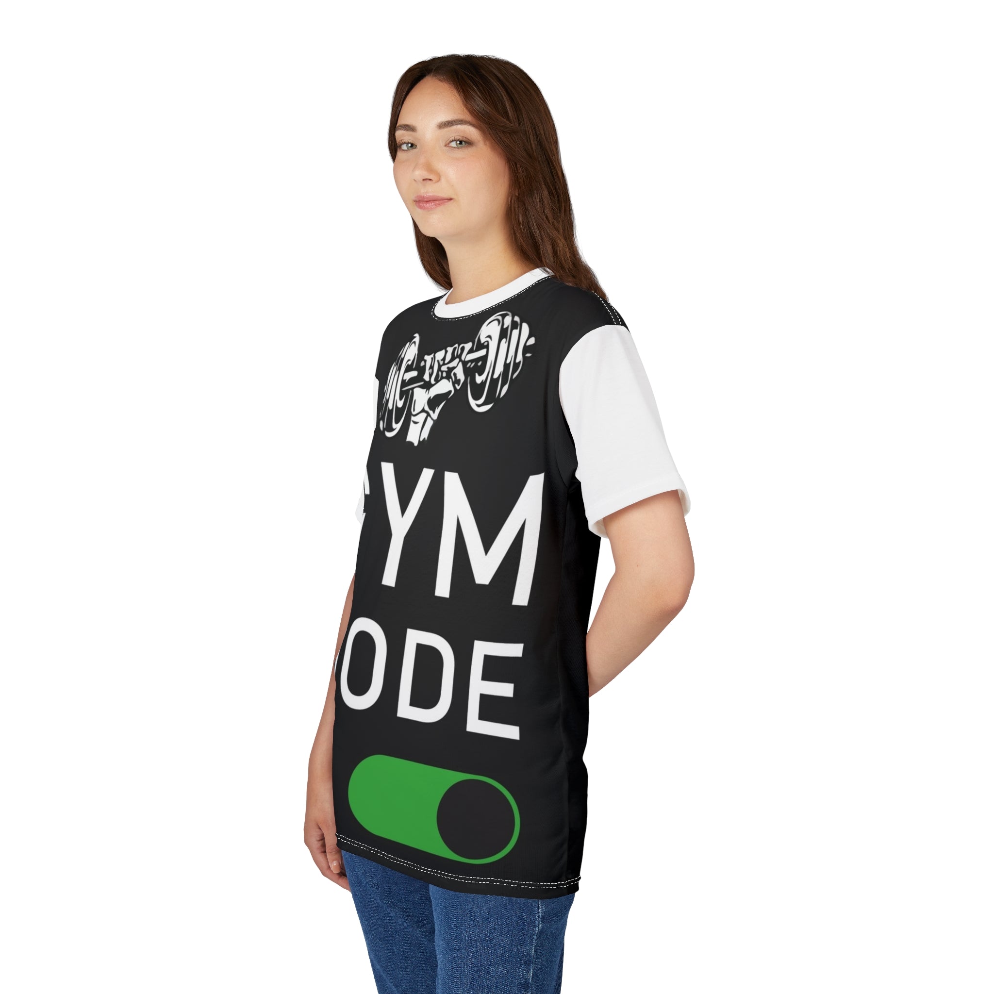 Gym Mode T‑Shirt — Workout Motivation Tee with Dumbbell Graphic