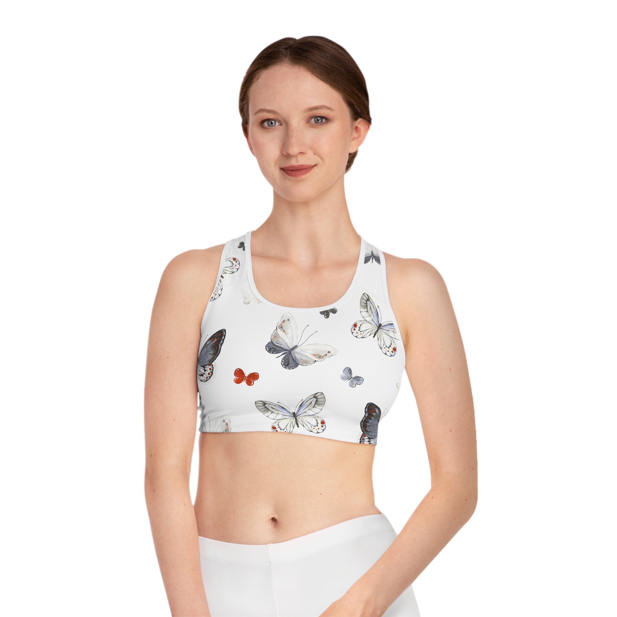Butterfly Print Sports Bra — Lightweight Racerback Activewear for Women