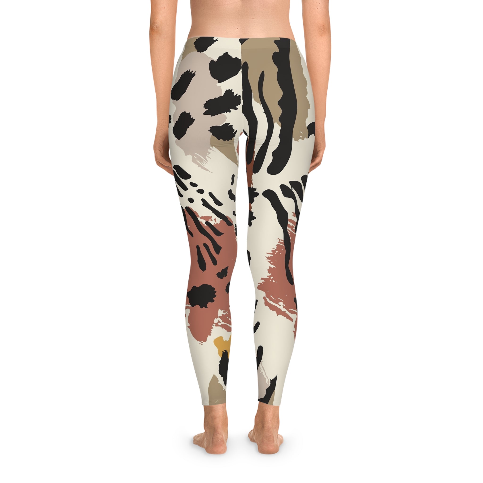 Abstract Animal Print Leggings — Neutral Safari Pattern All-Over Print