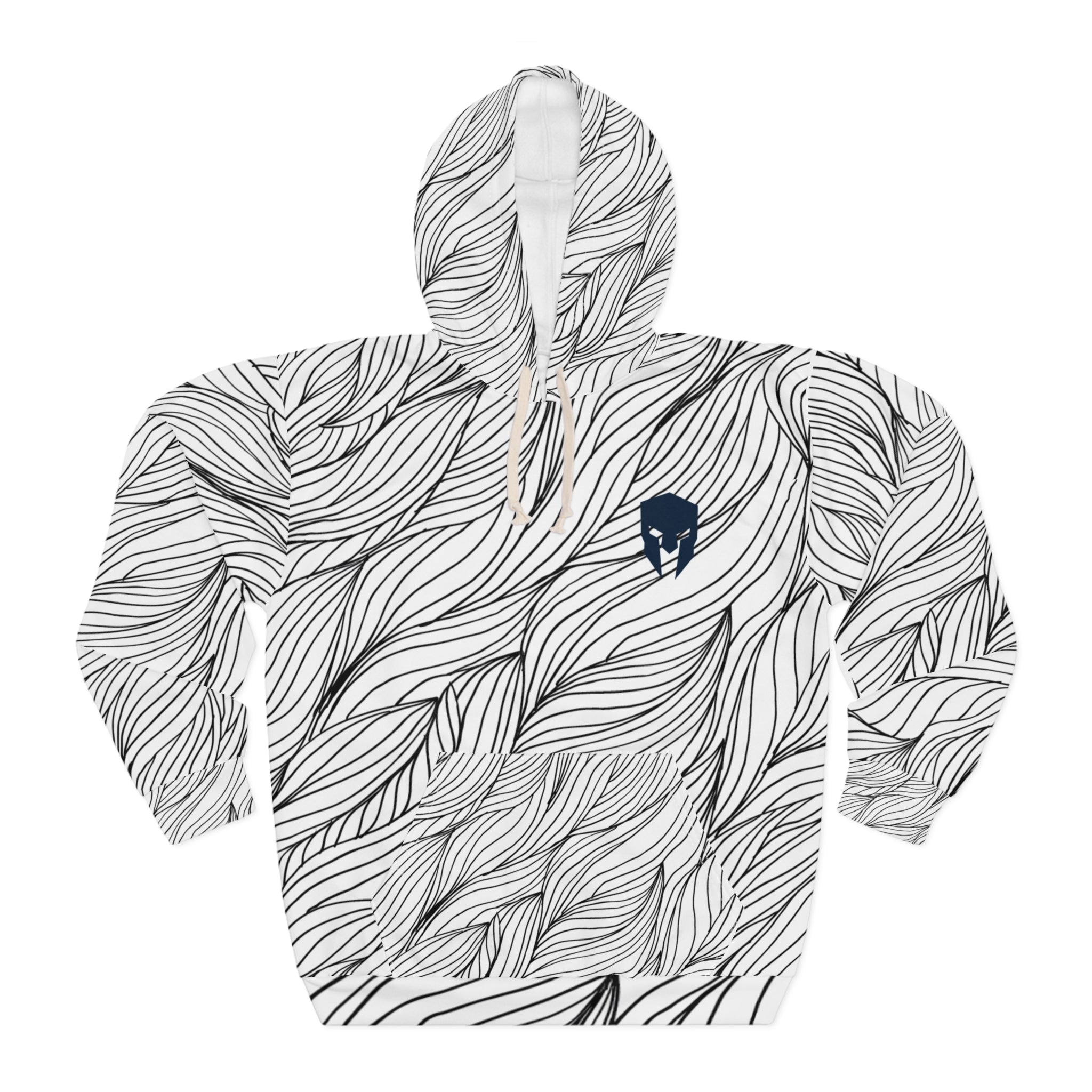 Flowing Line Art Hoodie — Monochrome Wave Pattern Pullover