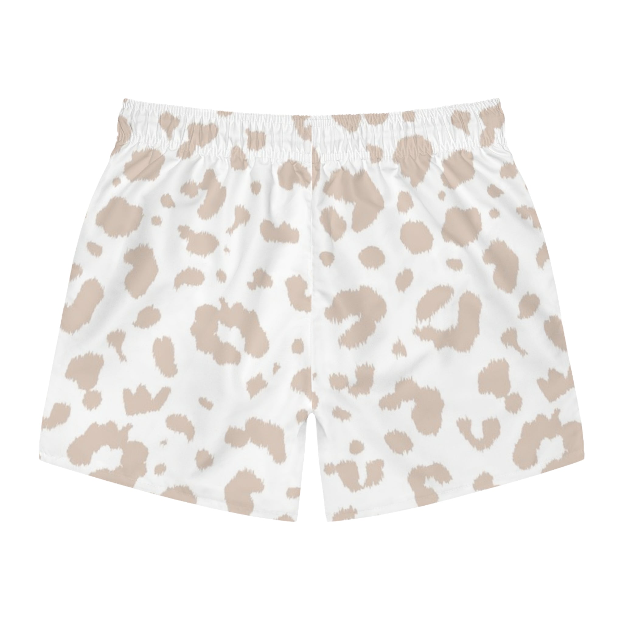 Beige Leopard Print Swim Trunks — All-Over-Print Beach Shorts