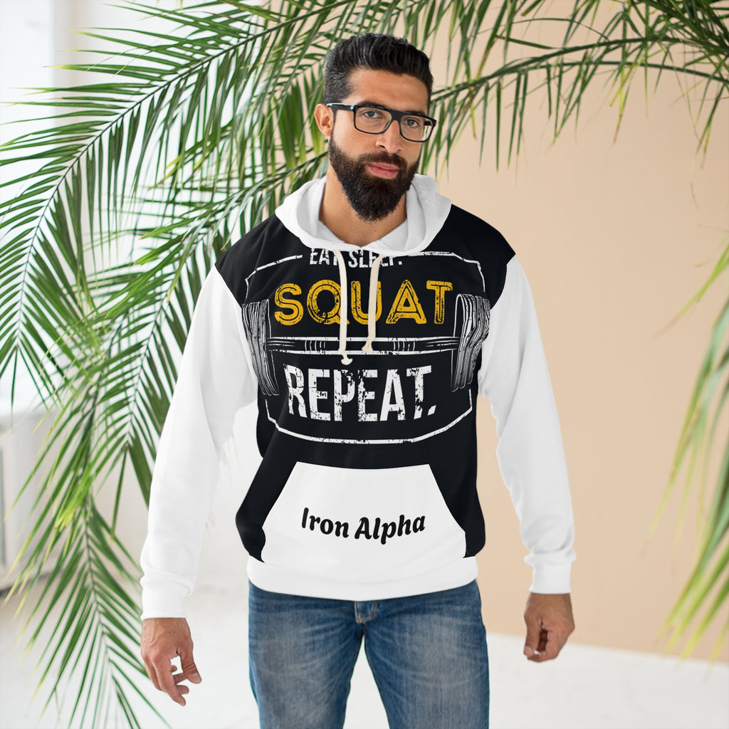 Squat Repeat Hoodie – Eat. Sleep. Squat. Repeat. Weightlifting Pullover for Gym Lovers