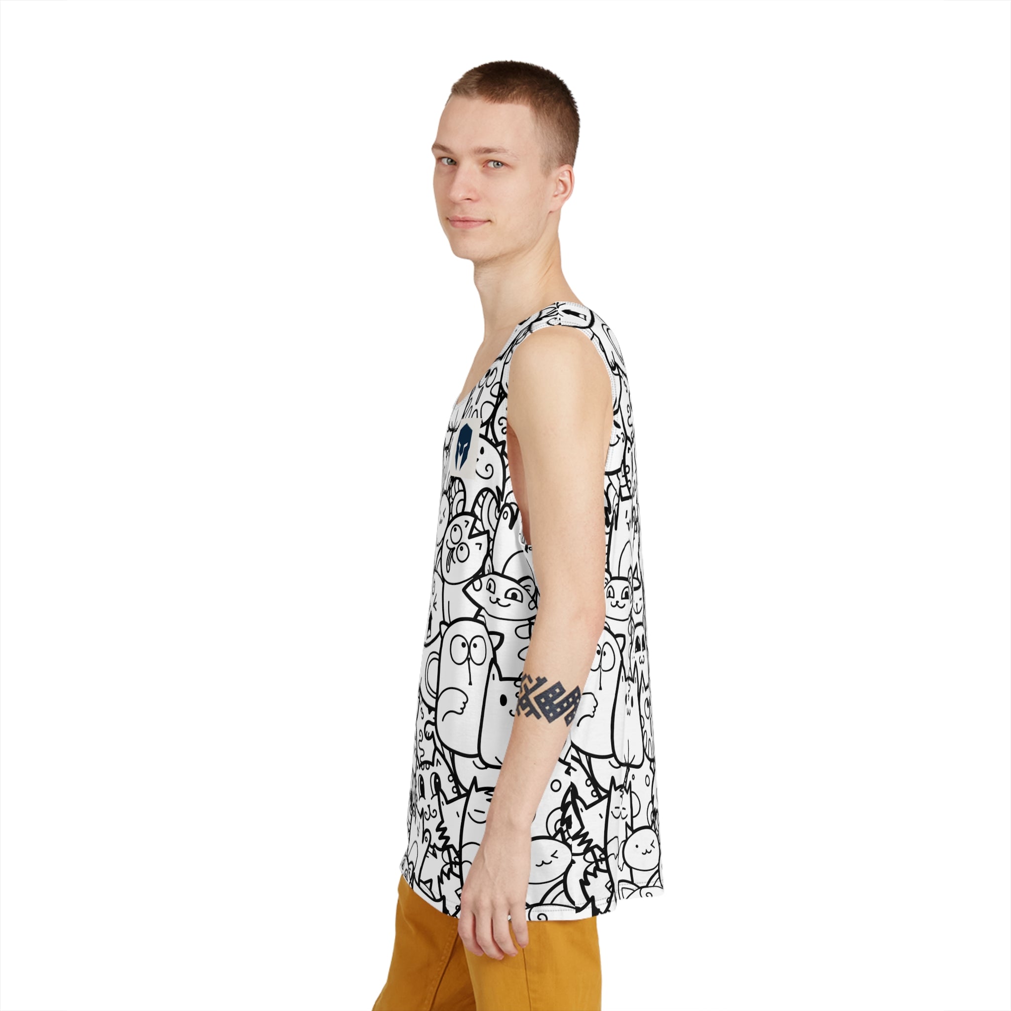 Cute Doodle Cats All-Over Print Tank — Men's Cat Pattern Tank Top