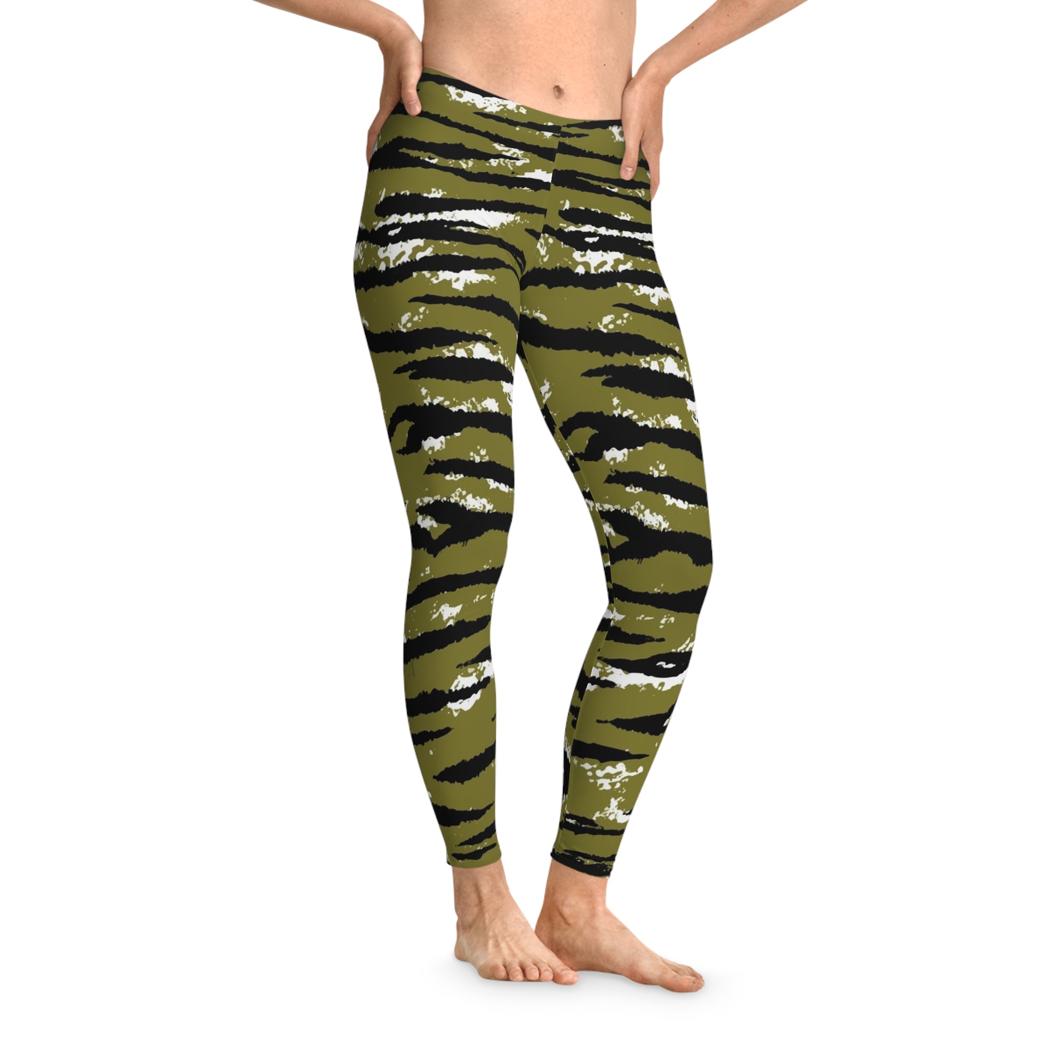 Olive Tiger Stripe Leggings — Camouflage Animal Print Activewear