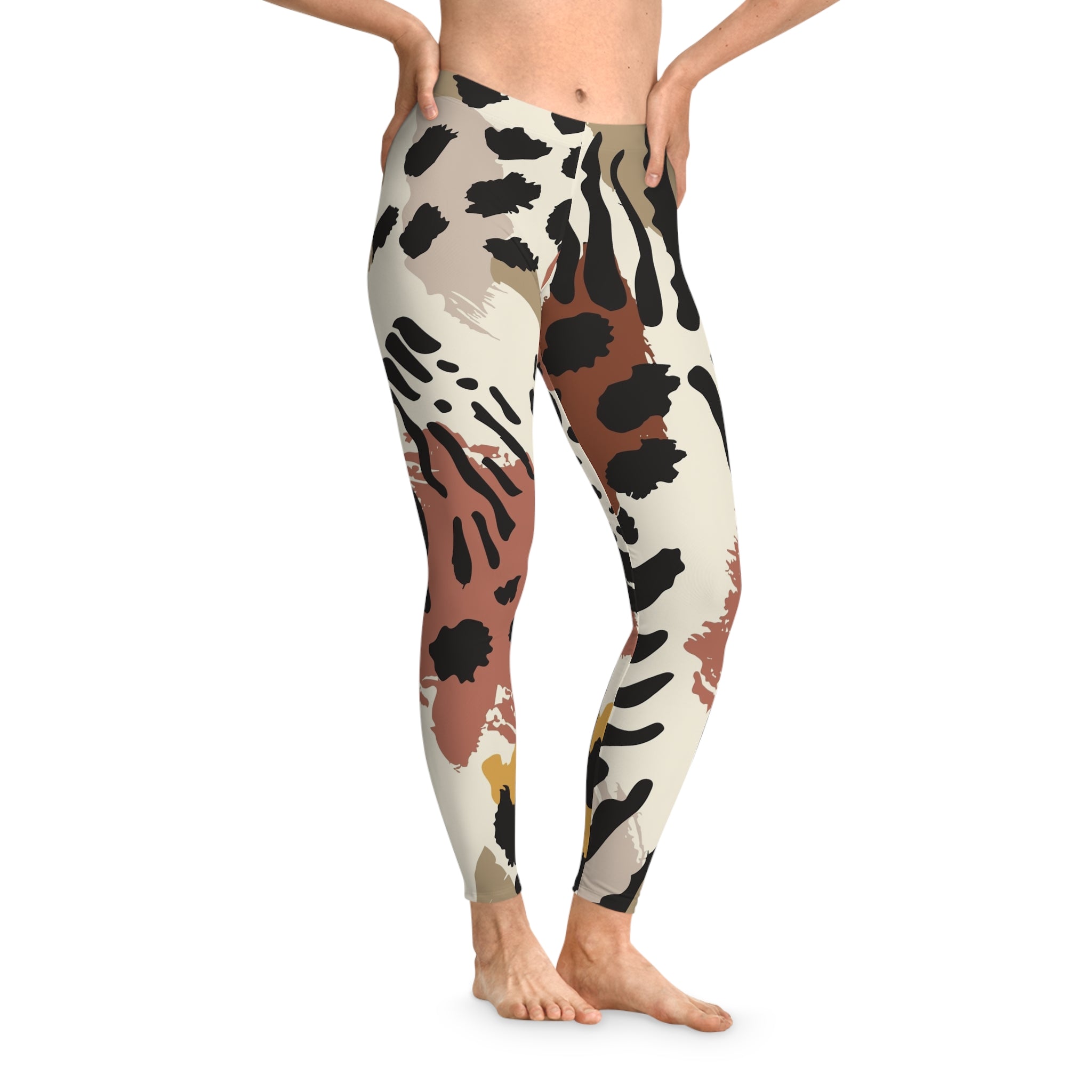 Abstract Animal Print Leggings — Neutral Safari Pattern All-Over Print