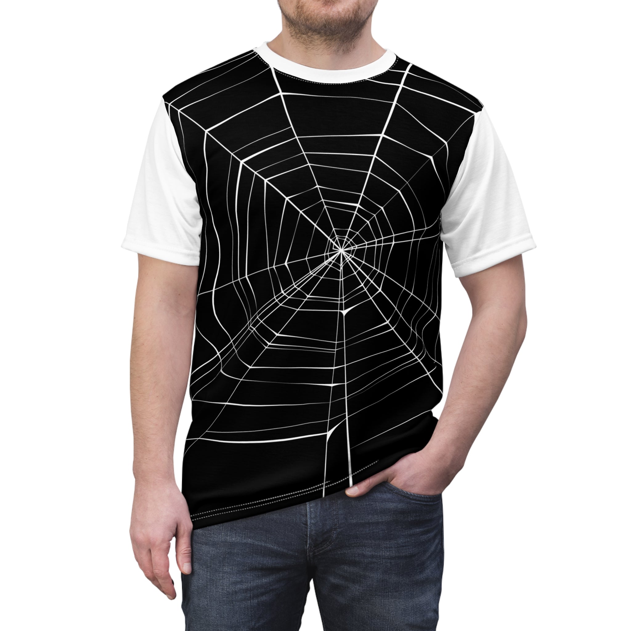 Spiderweb Graphic Tee — Black All-Over Print Halloween Shirt