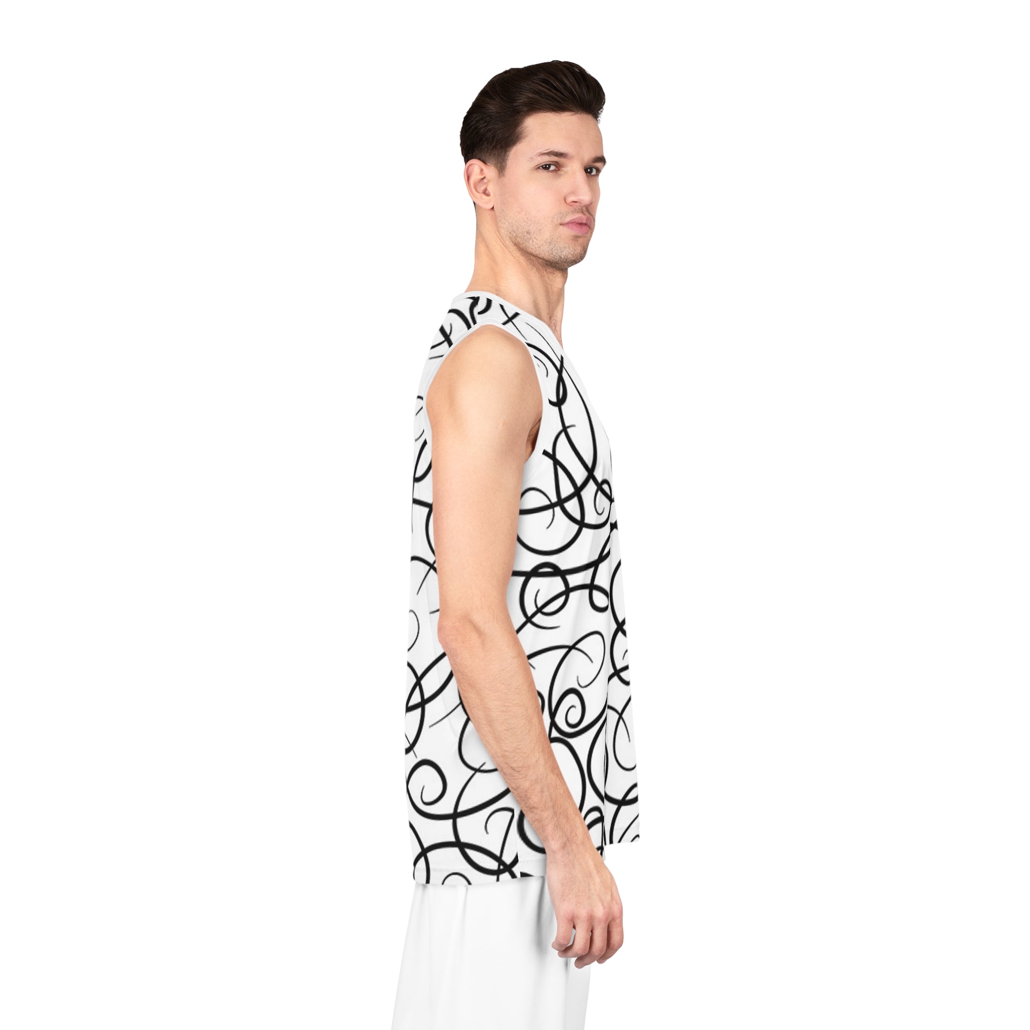 Swirl Script Basketball Jersey – Black Calligraphy All-Over Print