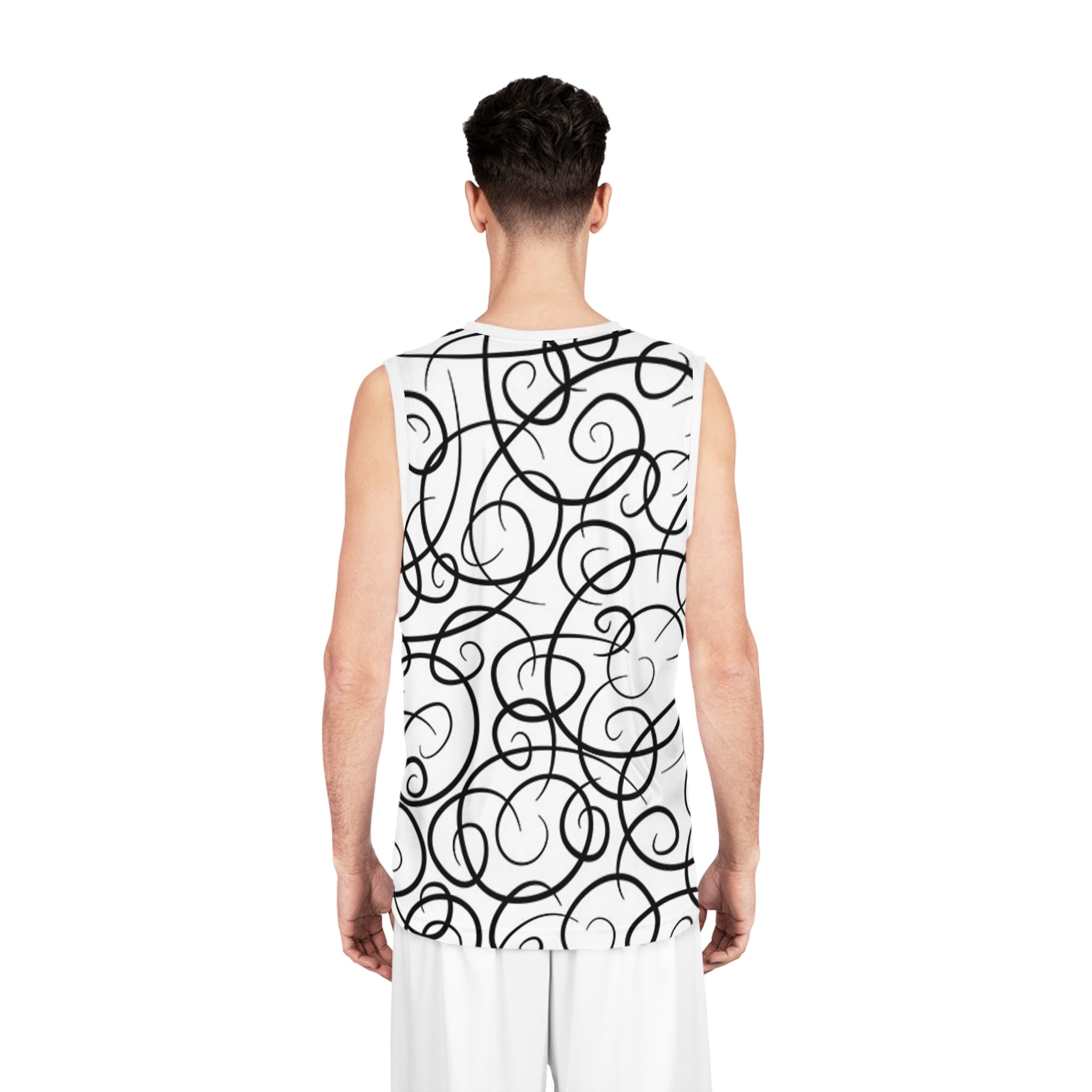 Swirl Script Basketball Jersey – Black Calligraphy All-Over Print