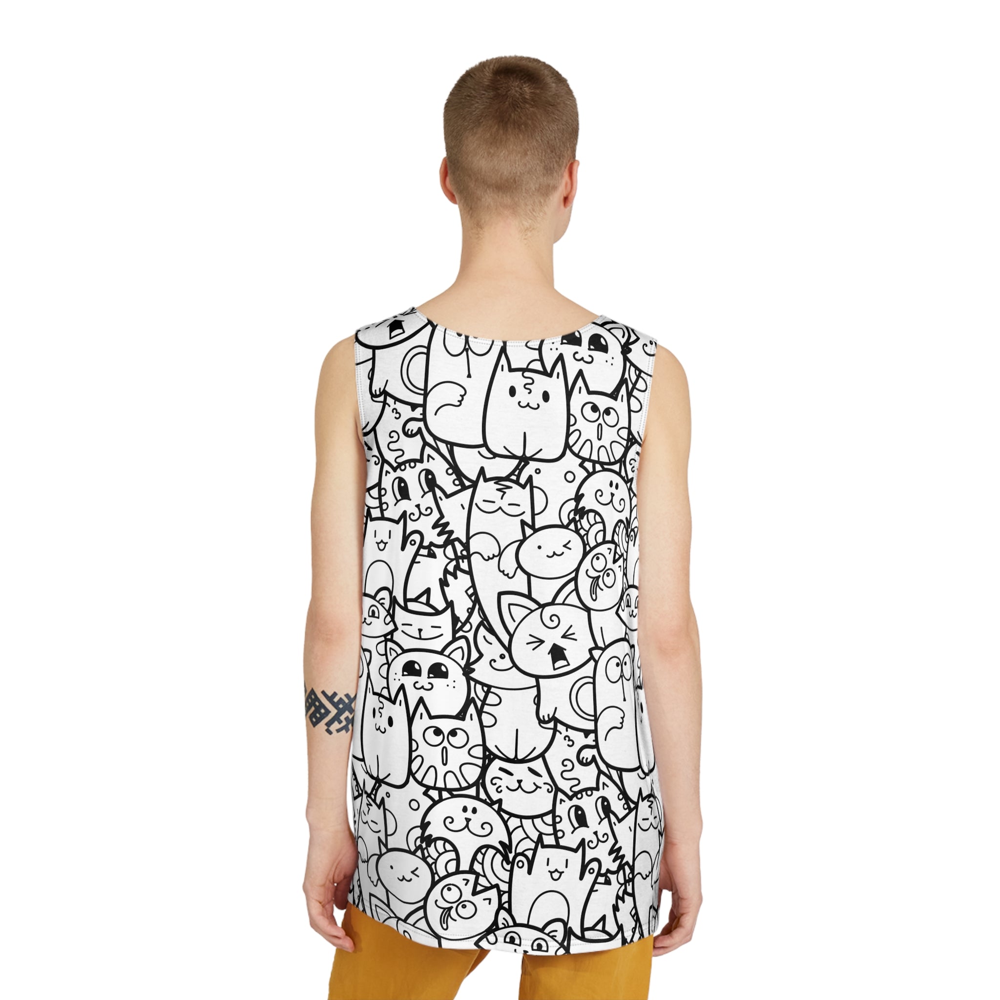 Cute Doodle Cats All-Over Print Tank — Men's Cat Pattern Tank Top