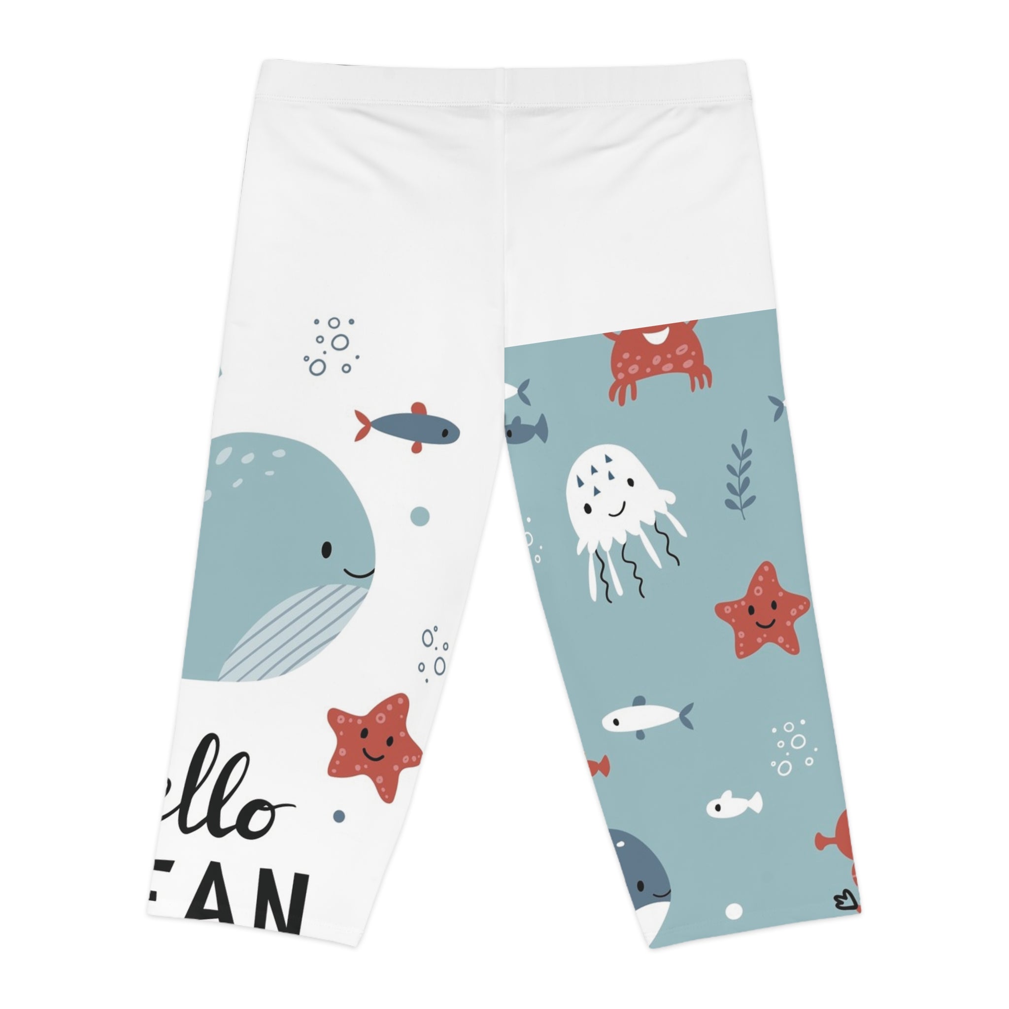 Kids’ Capri Leggings - Cute Ocean Animals “Hello Ocean” Print