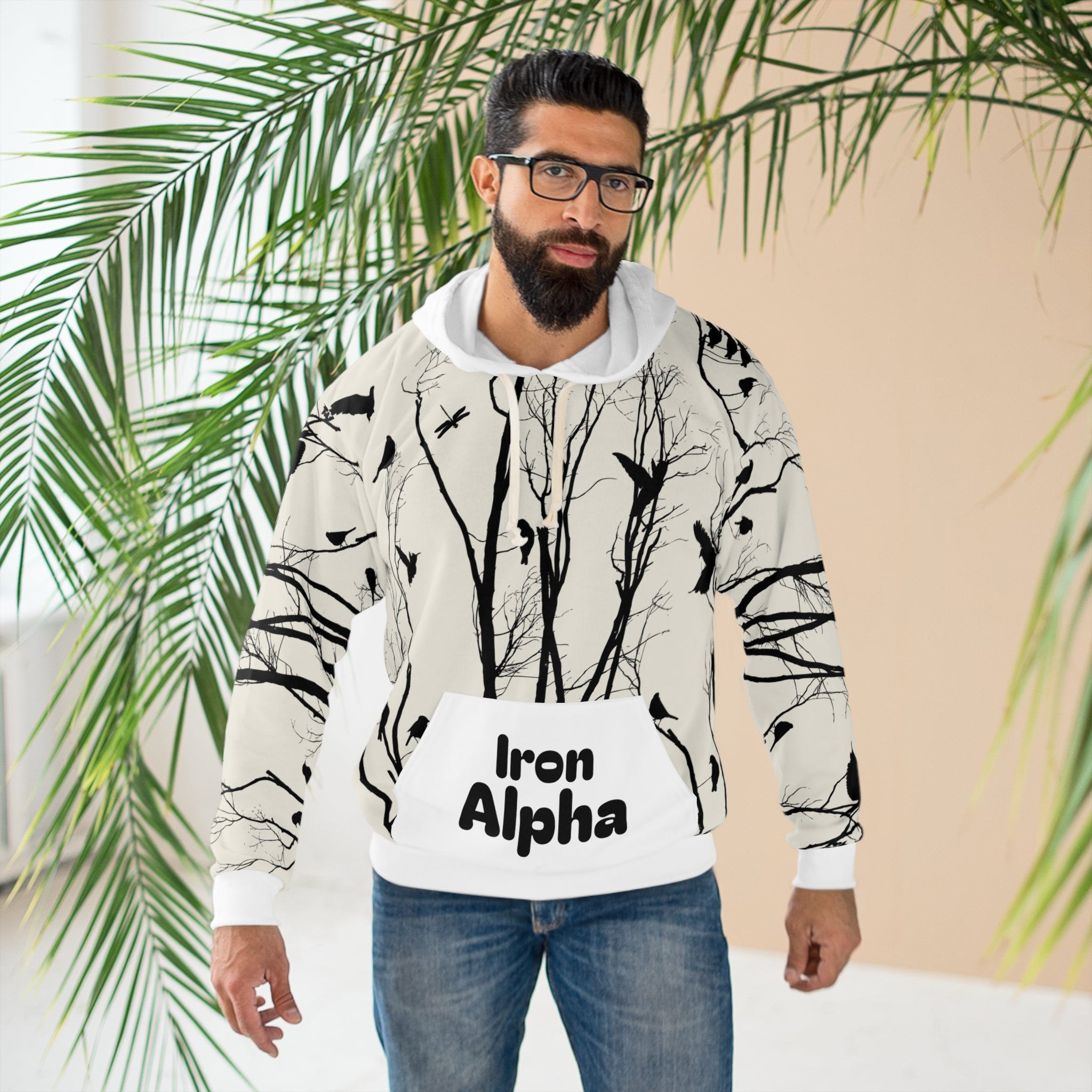 Bird Silhouette Hoodie — 'Iron Alpha' Tree Branch Pullover