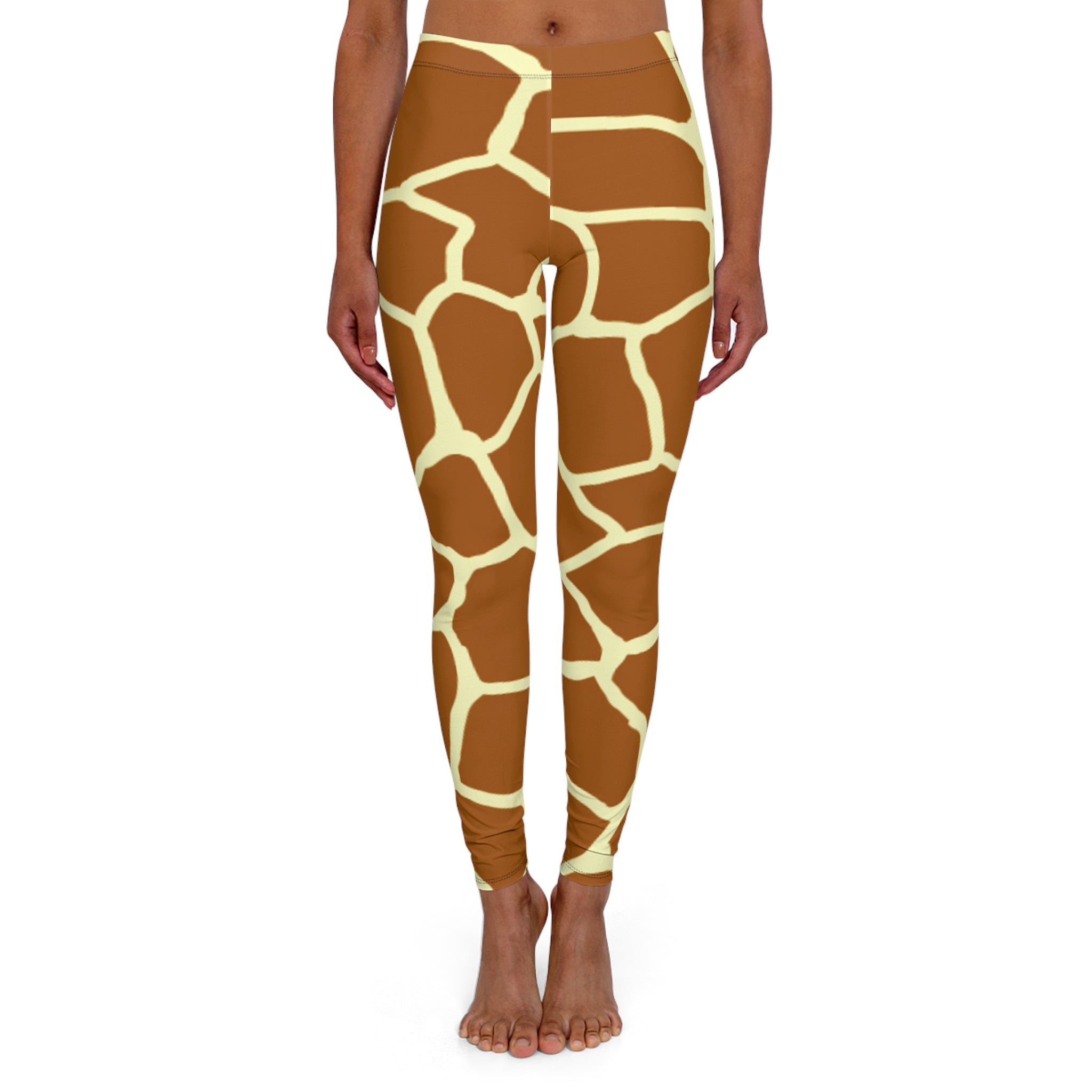 Giraffe Print Women's Leggings - Brown Animal Pattern Yoga Pants