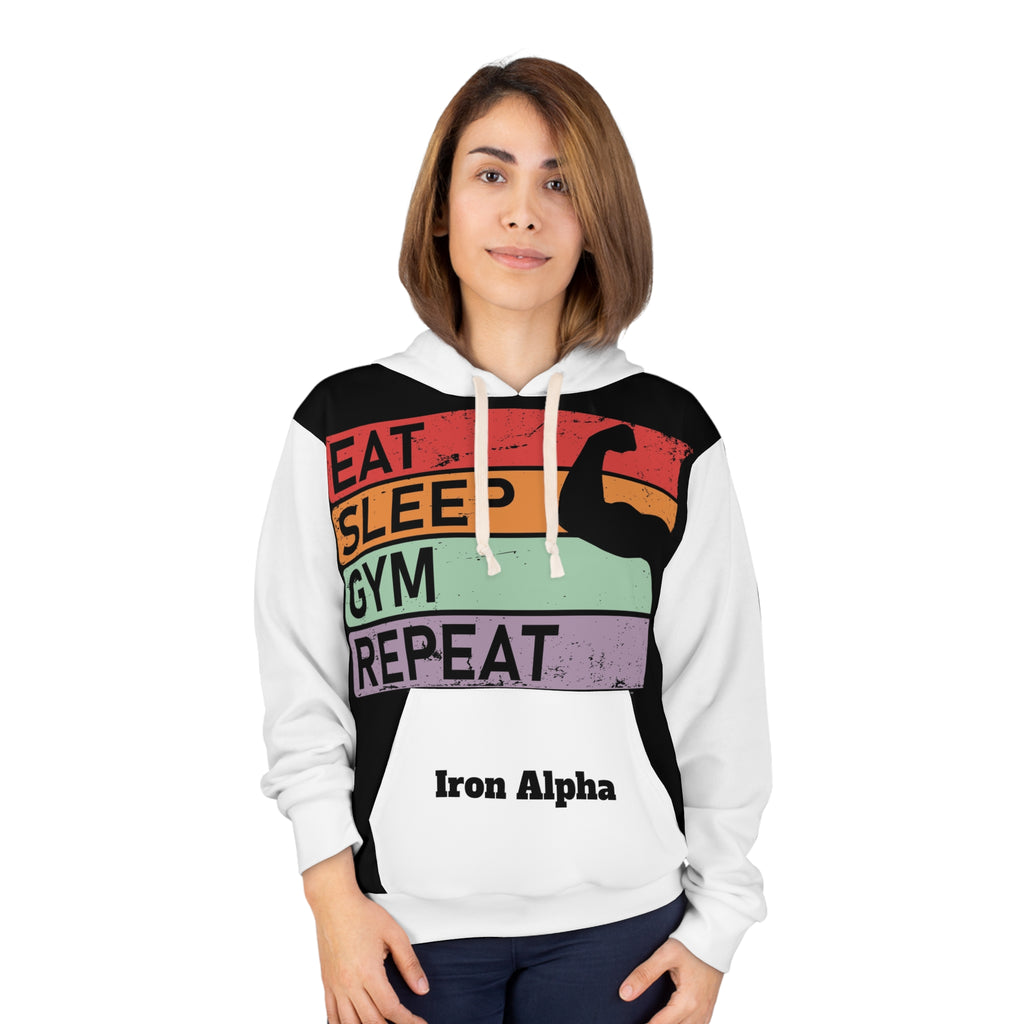 Gym Hoodie - "Eat Sleep Gym Repeat" Retro Fitness Pullover