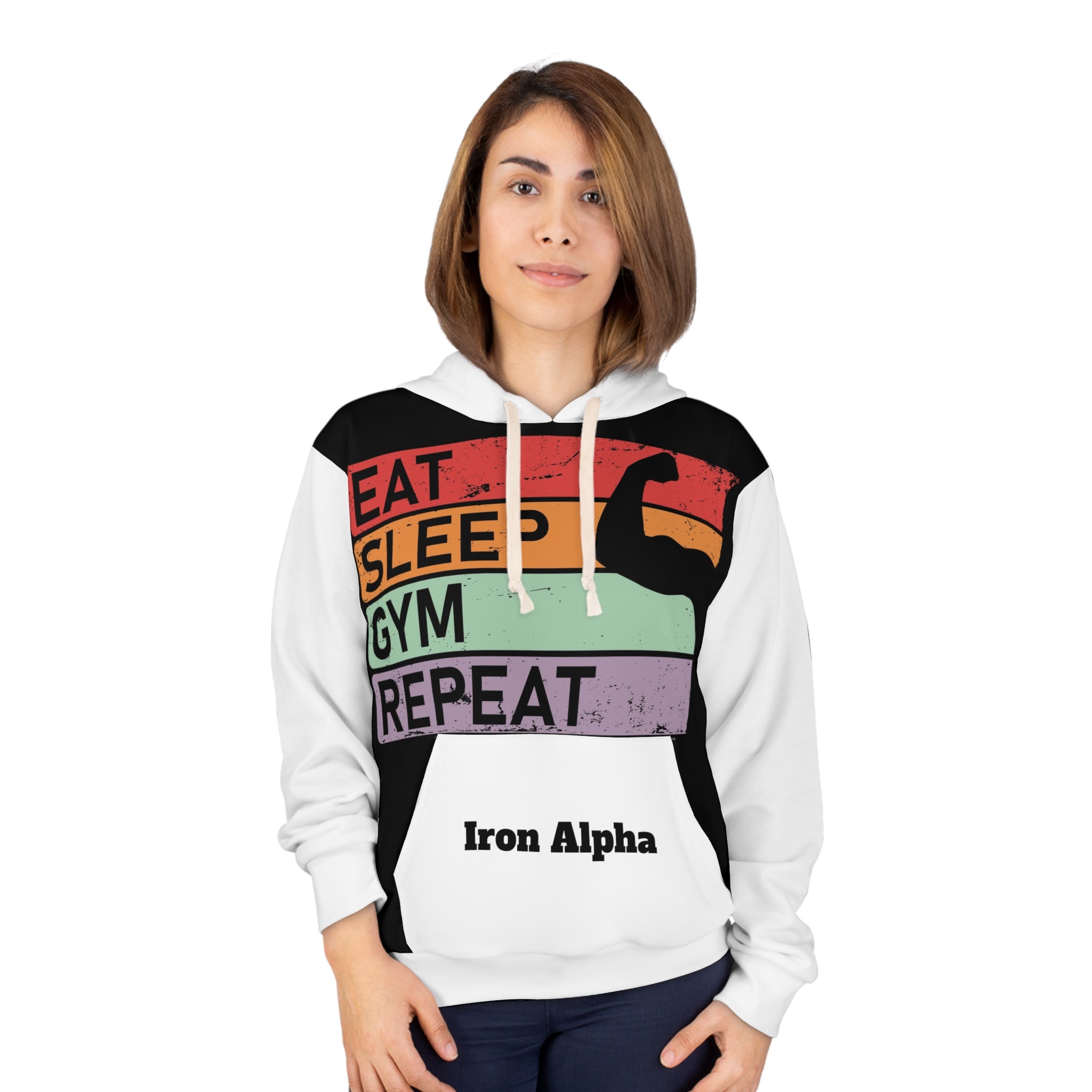 Gym Hoodie - "Eat Sleep Gym Repeat" Retro Fitness Pullover