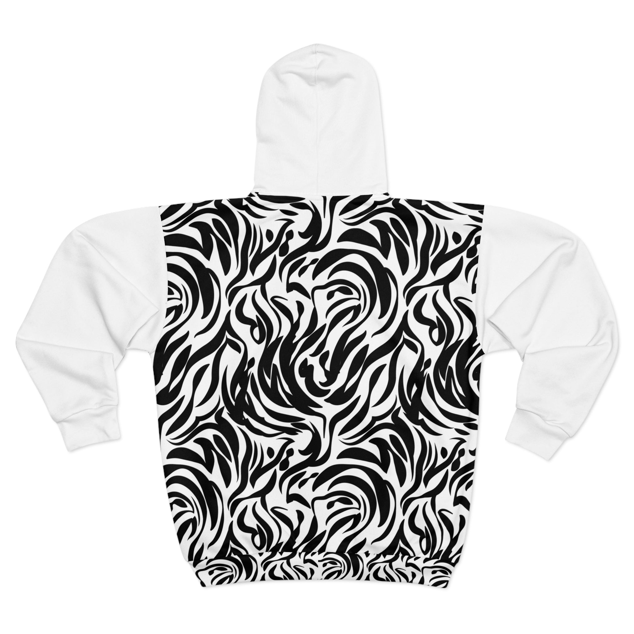 Black & White Swirl Zip Hoodie — Abstract All-Over Print Hoodie