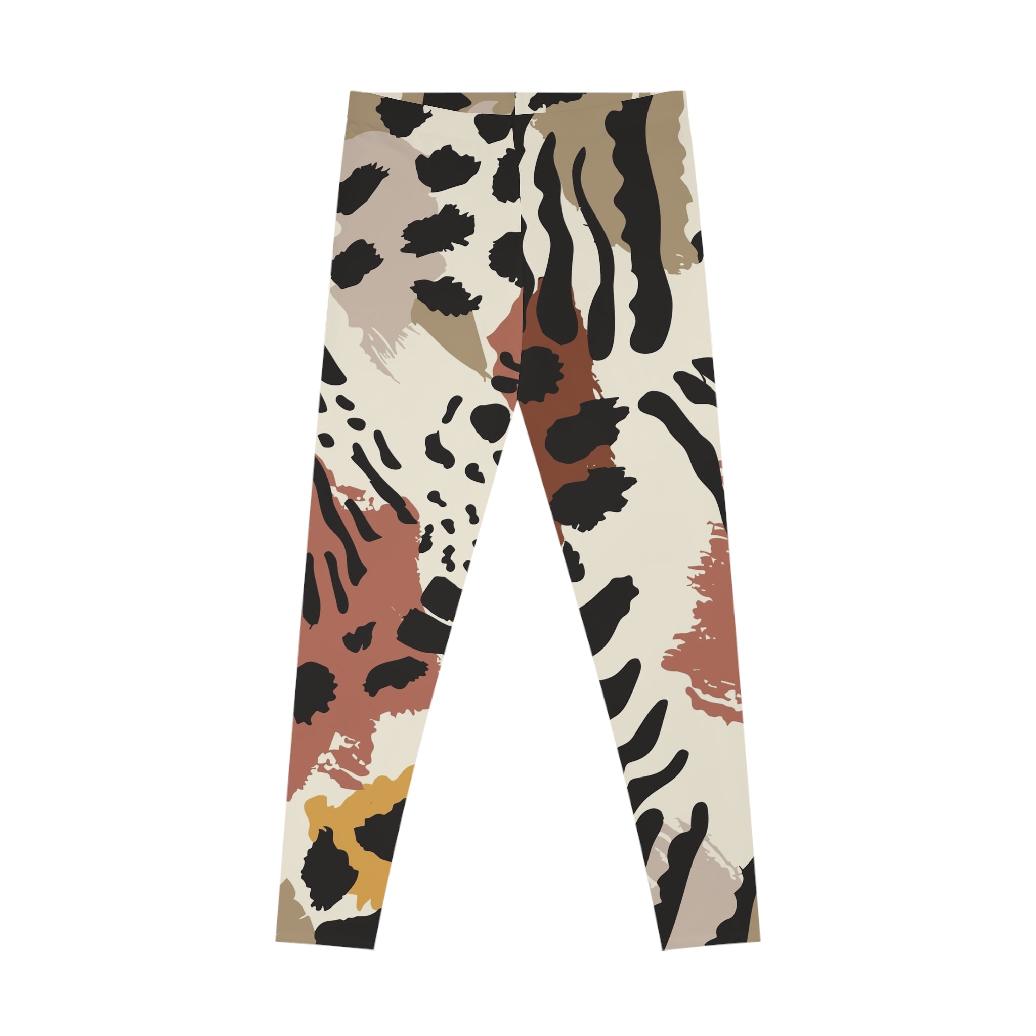 Abstract Animal Print Leggings — Neutral Safari Pattern All-Over Print