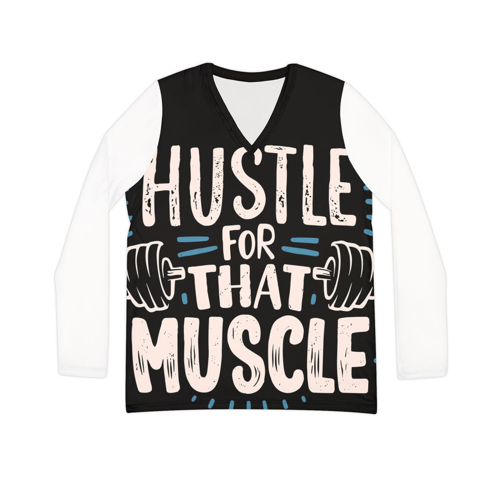 Hustle For That Muscle Women's Long Sleeve V‑Neck Fitness Tee