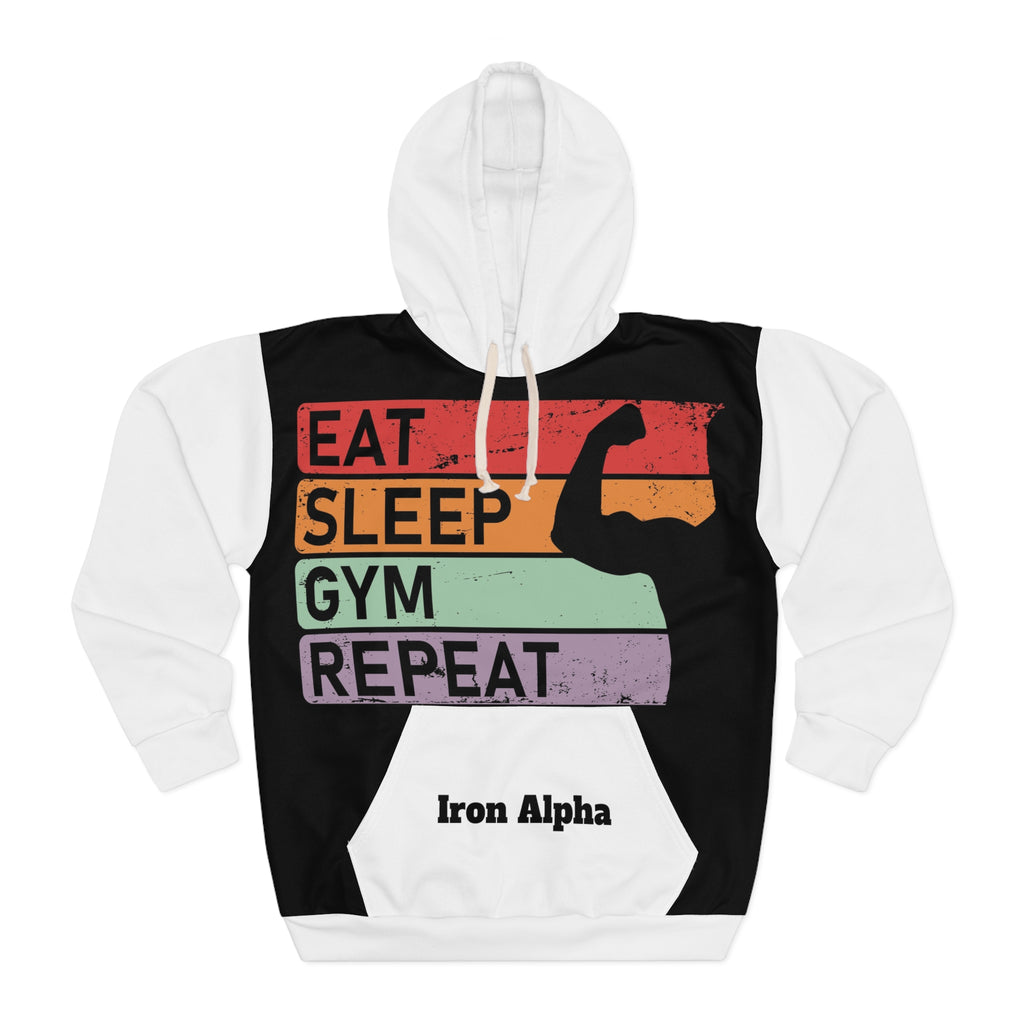 Gym Hoodie - "Eat Sleep Gym Repeat" Retro Fitness Pullover