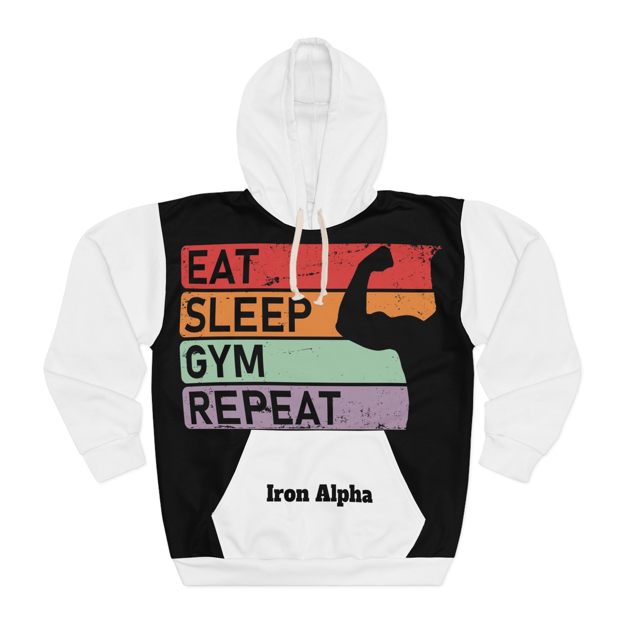 Gym Hoodie - "Eat Sleep Gym Repeat" Retro Fitness Pullover