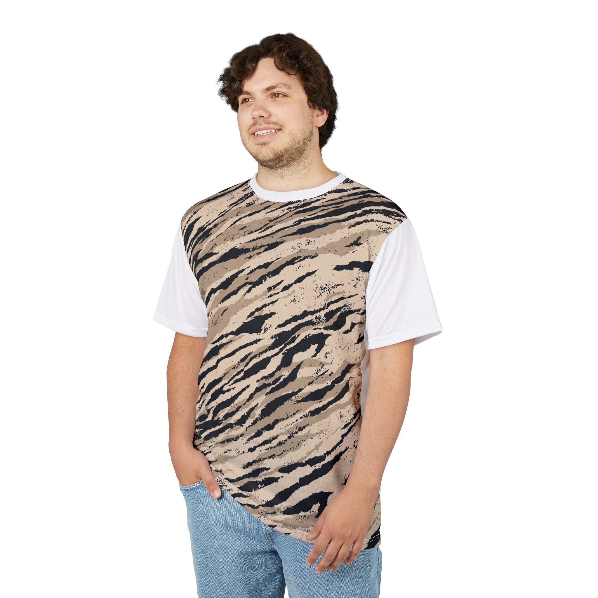 Beige Tiger Stripe All-Over Print Tee