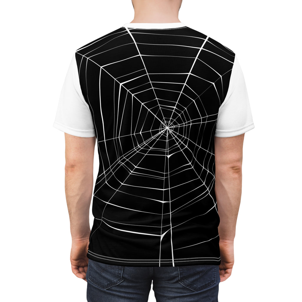 Spiderweb Graphic Tee — Black All-Over Print Halloween Shirt