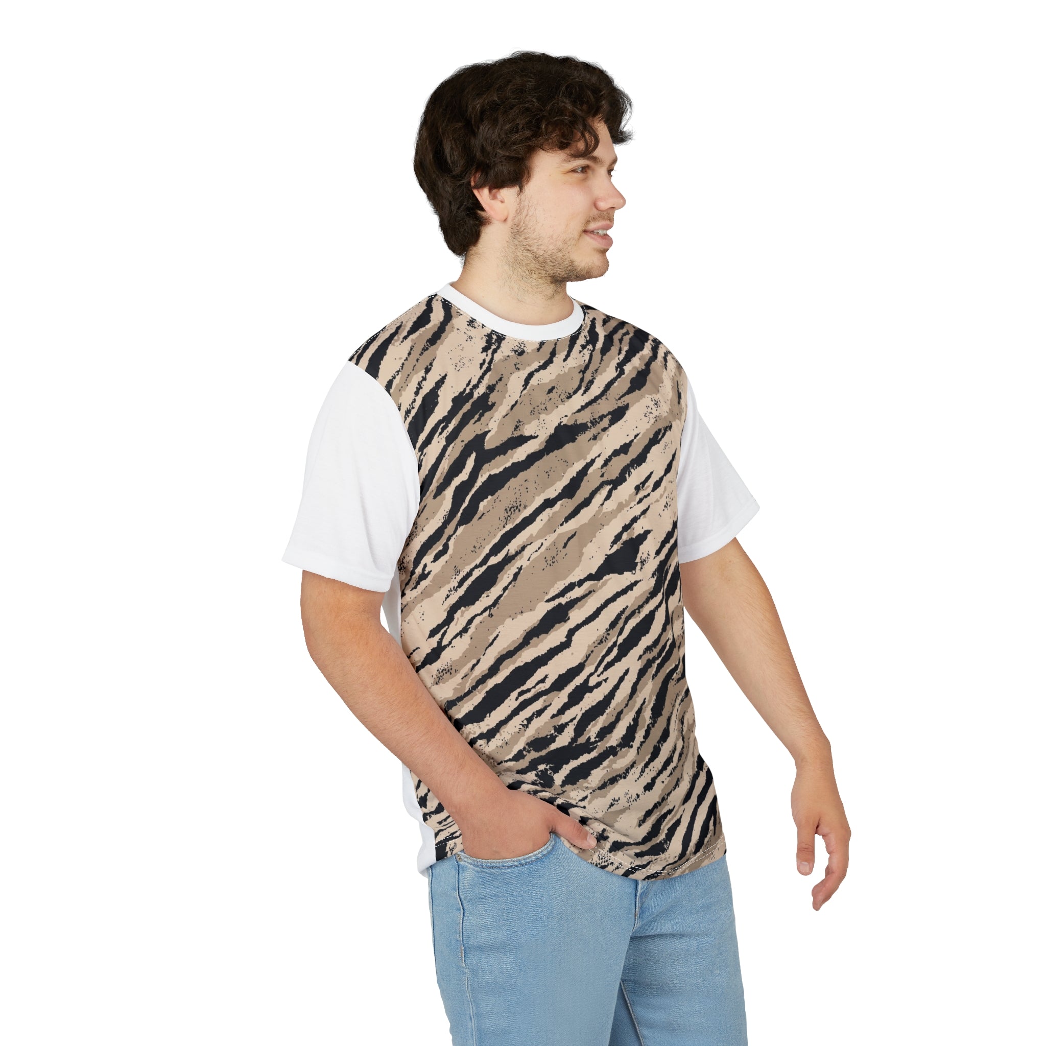 Beige Tiger Stripe All-Over Print Tee