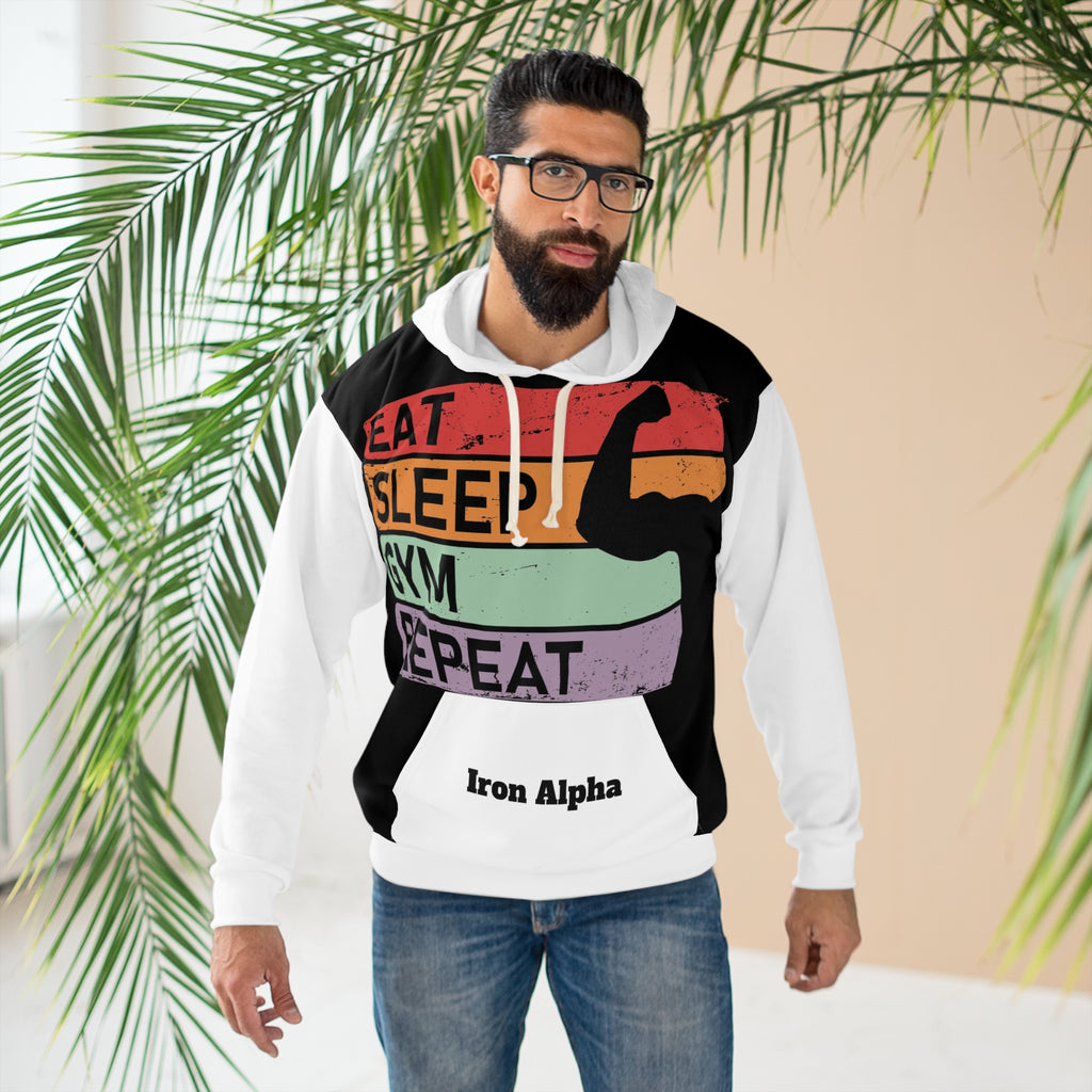 Gym Hoodie - "Eat Sleep Gym Repeat" Retro Fitness Pullover