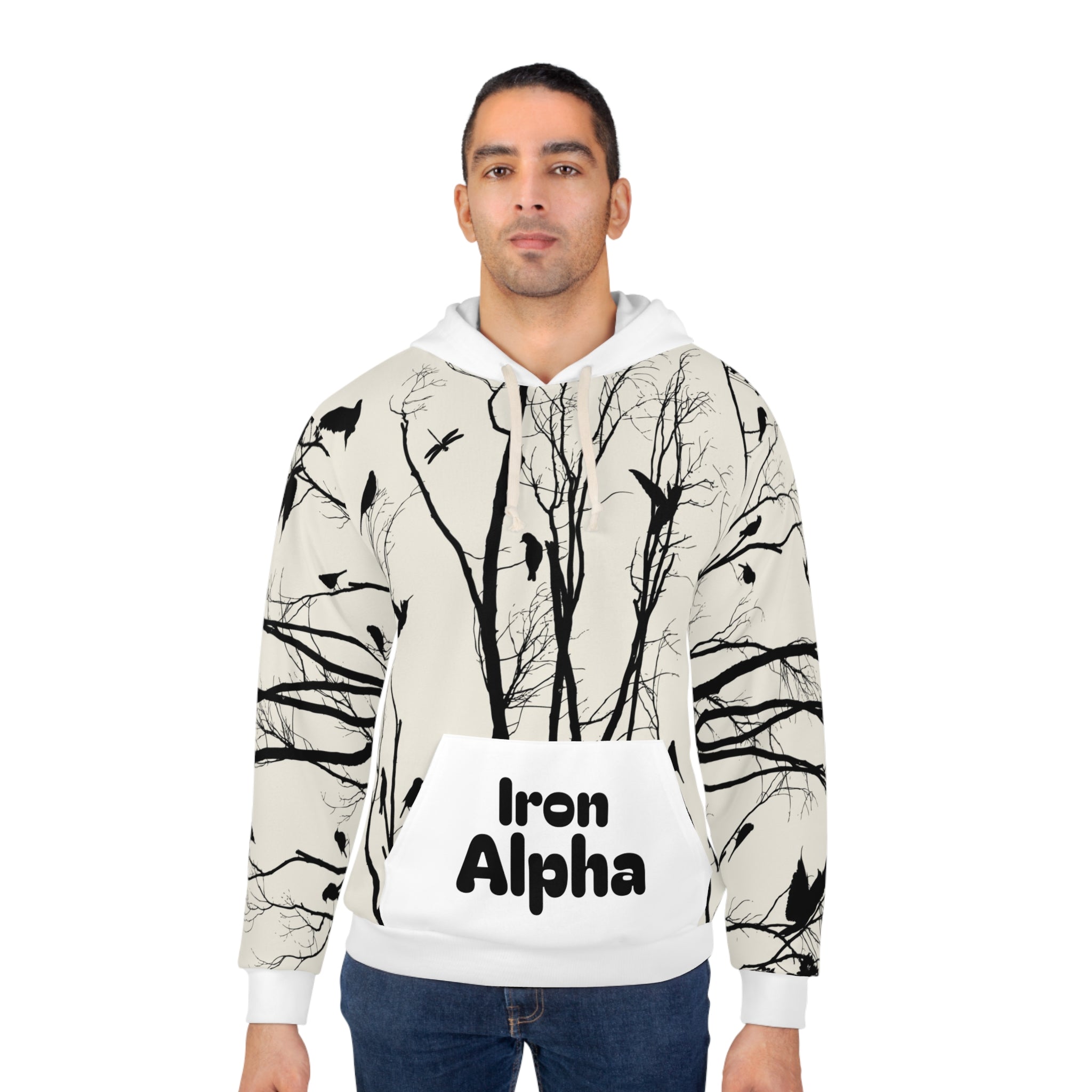 Bird Silhouette Hoodie — 'Iron Alpha' Tree Branch Pullover