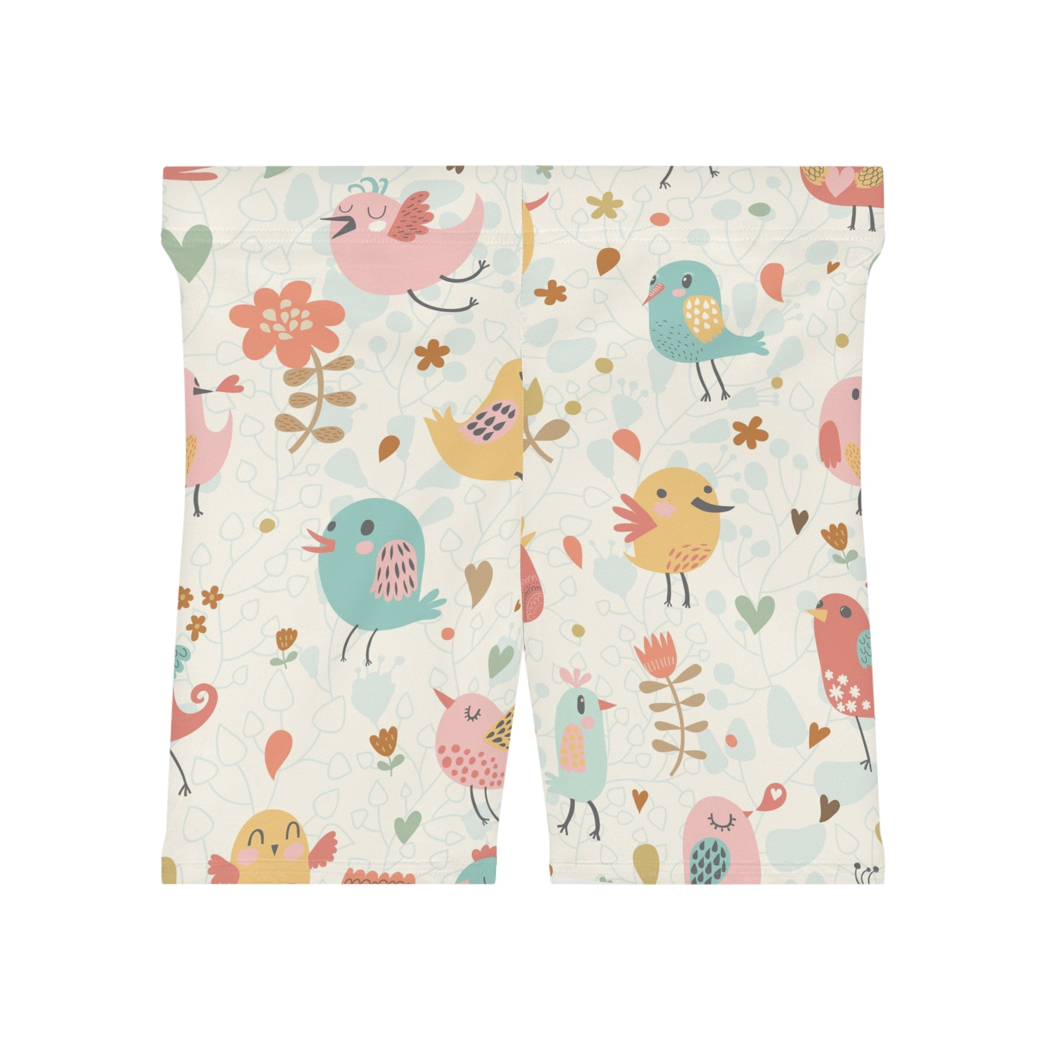 Birdprint Biker Shorts — Cute Pastel Cartoon Birds Pattern