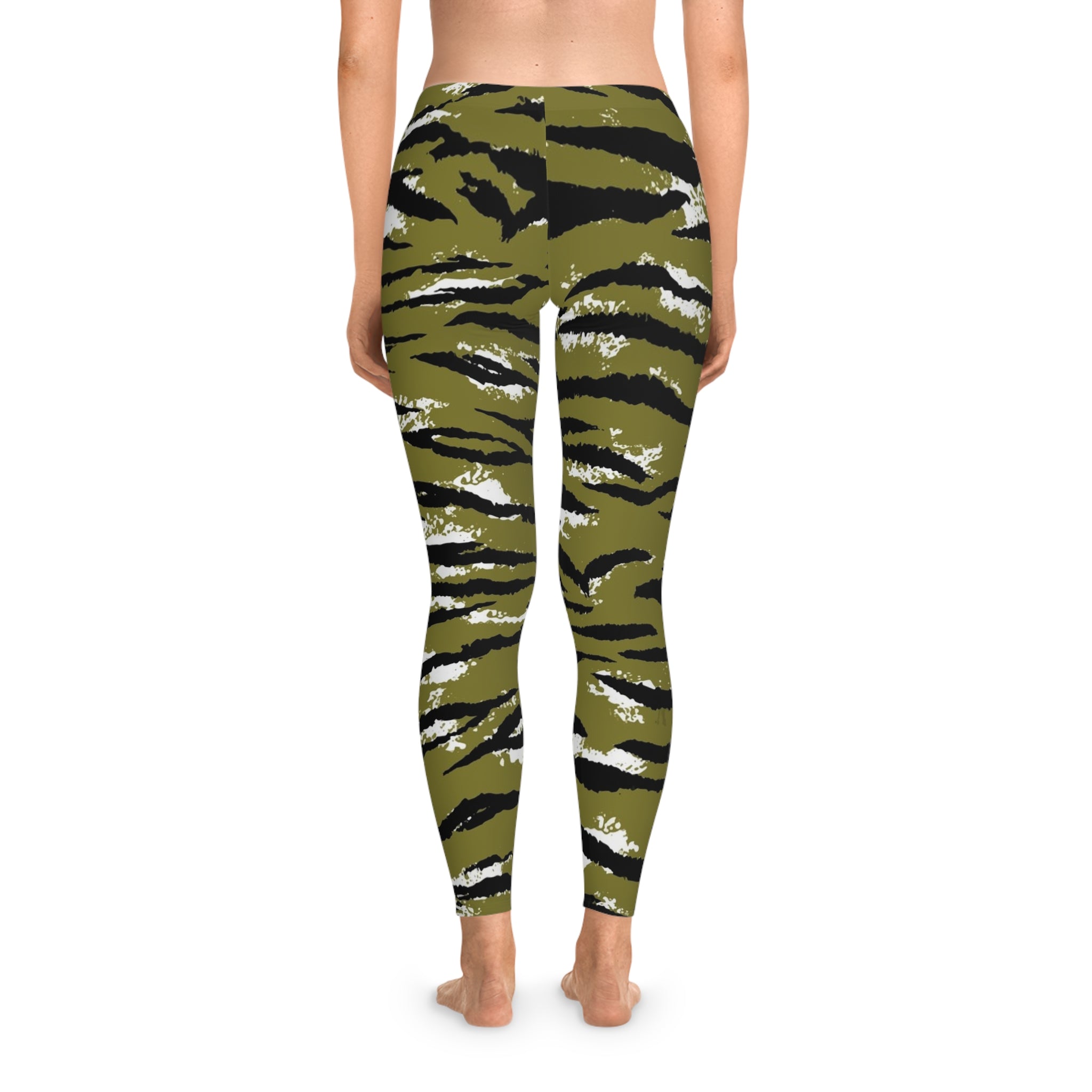Olive Tiger Stripe Leggings — Camouflage Animal Print Activewear