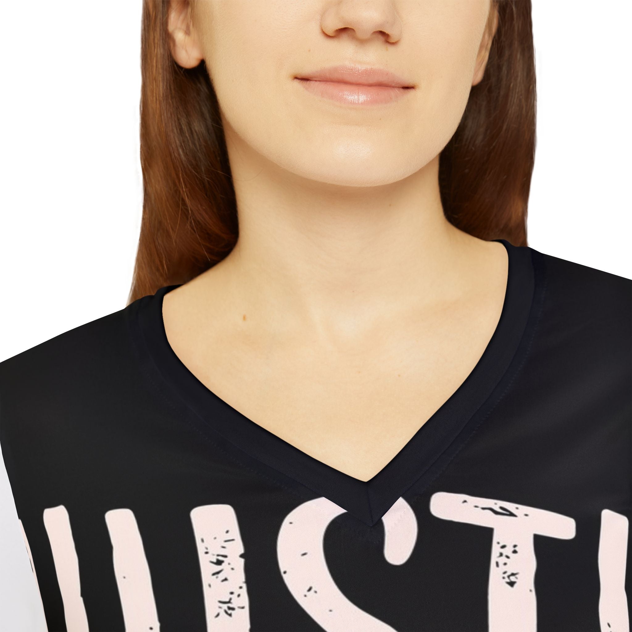 Hustle For That Muscle Women's Long Sleeve V‑Neck Fitness Tee