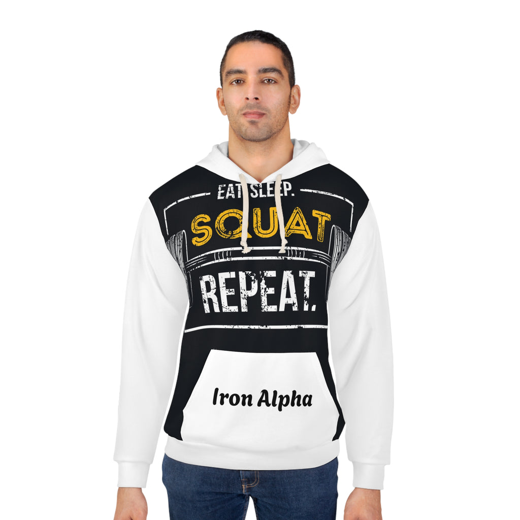 Squat Repeat Hoodie – Eat. Sleep. Squat. Repeat. Weightlifting Pullover for Gym Lovers