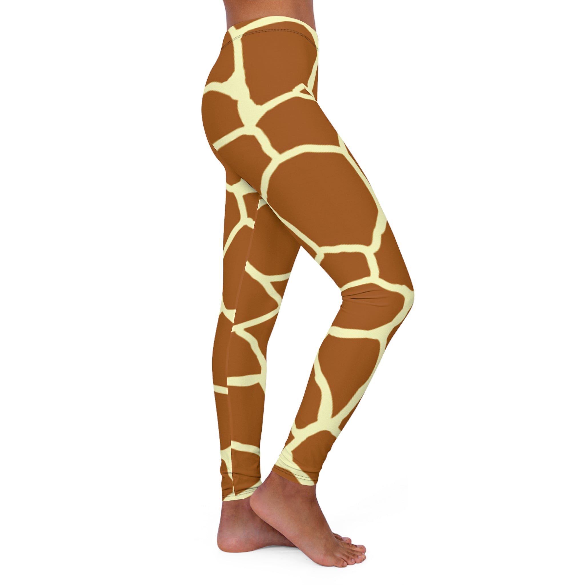 Giraffe Print Women's Leggings - Brown Animal Pattern Yoga Pants
