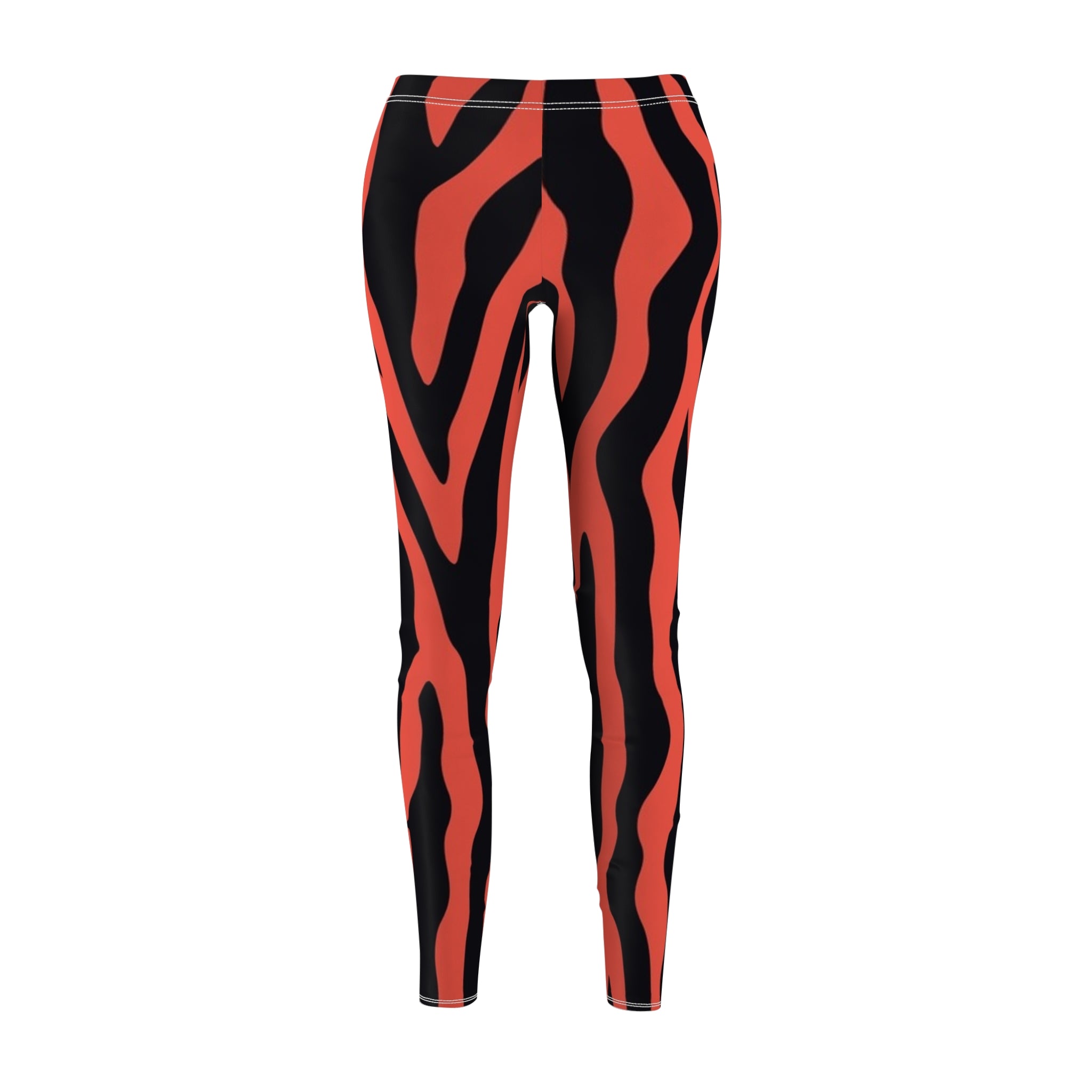 Red & Black Tiger Stripe Leggings — Women's Casual AOP Activewear