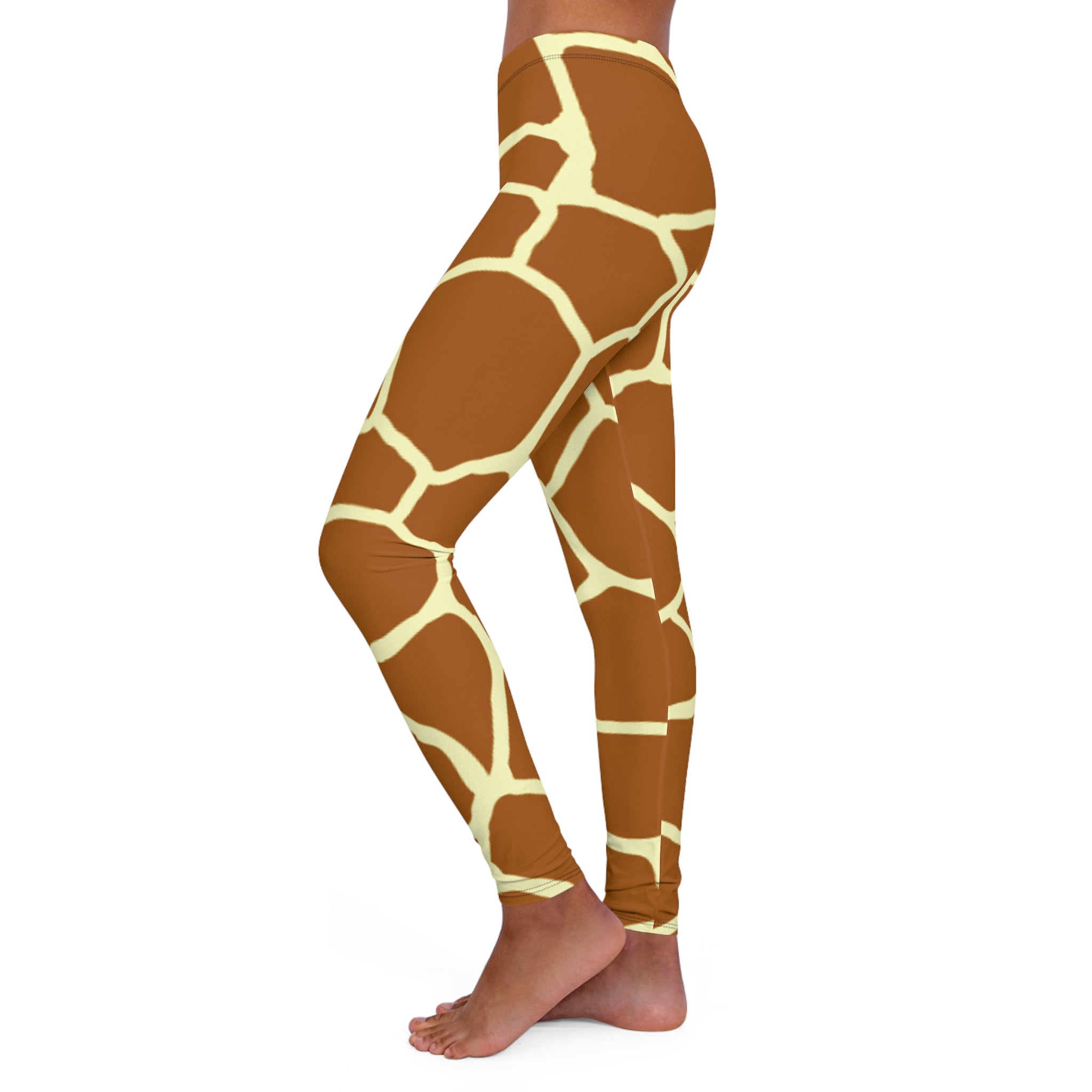Giraffe Print Women's Leggings - Brown Animal Pattern Yoga Pants