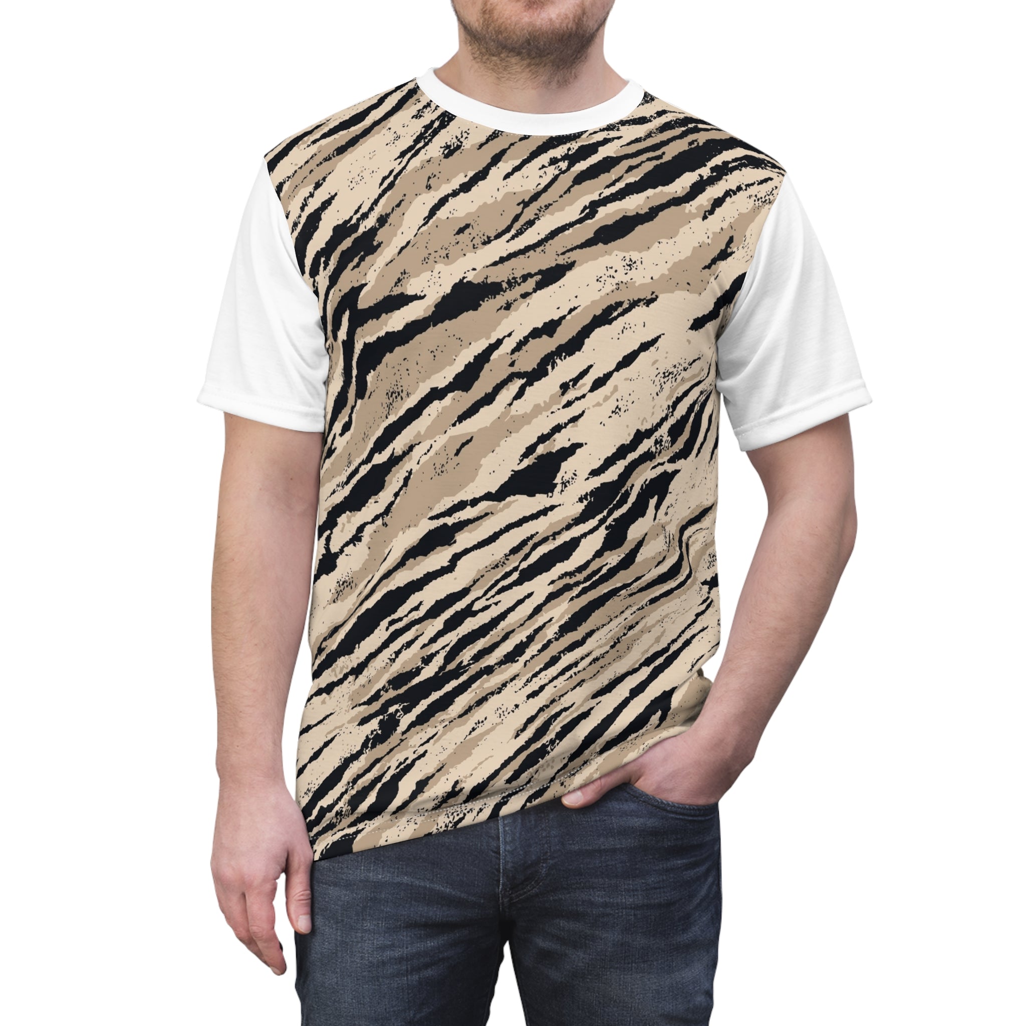 Beige Tiger Stripe All-Over Print Tee