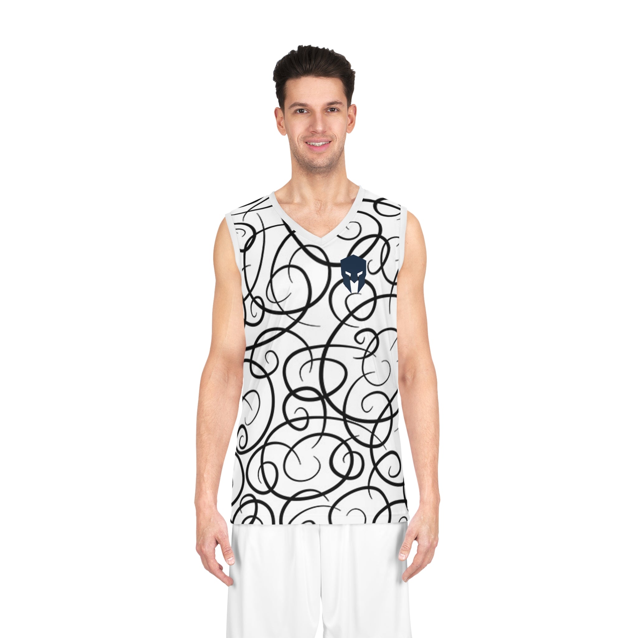Swirl Script Basketball Jersey – Black Calligraphy All-Over Print