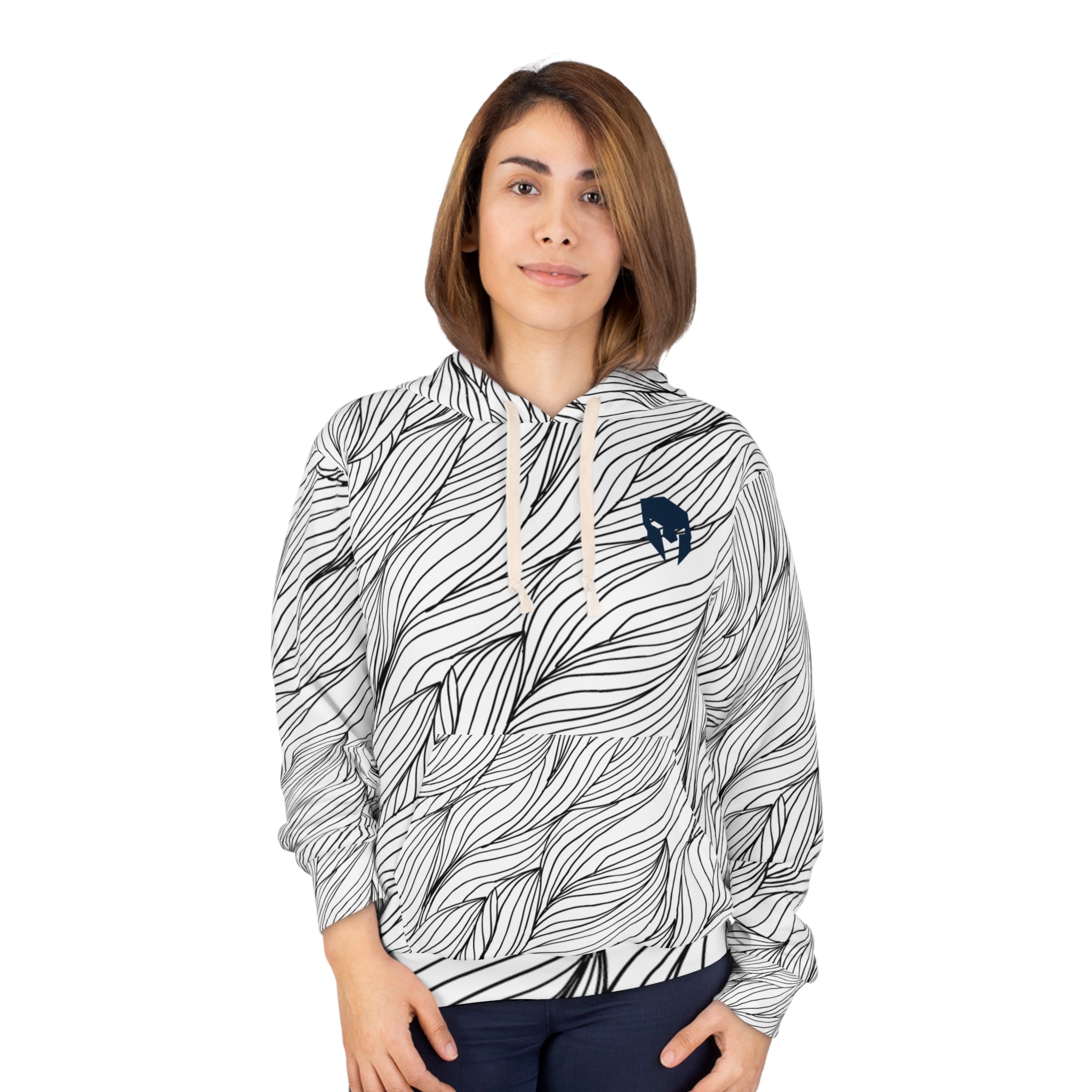 Flowing Line Art Hoodie — Monochrome Wave Pattern Pullover
