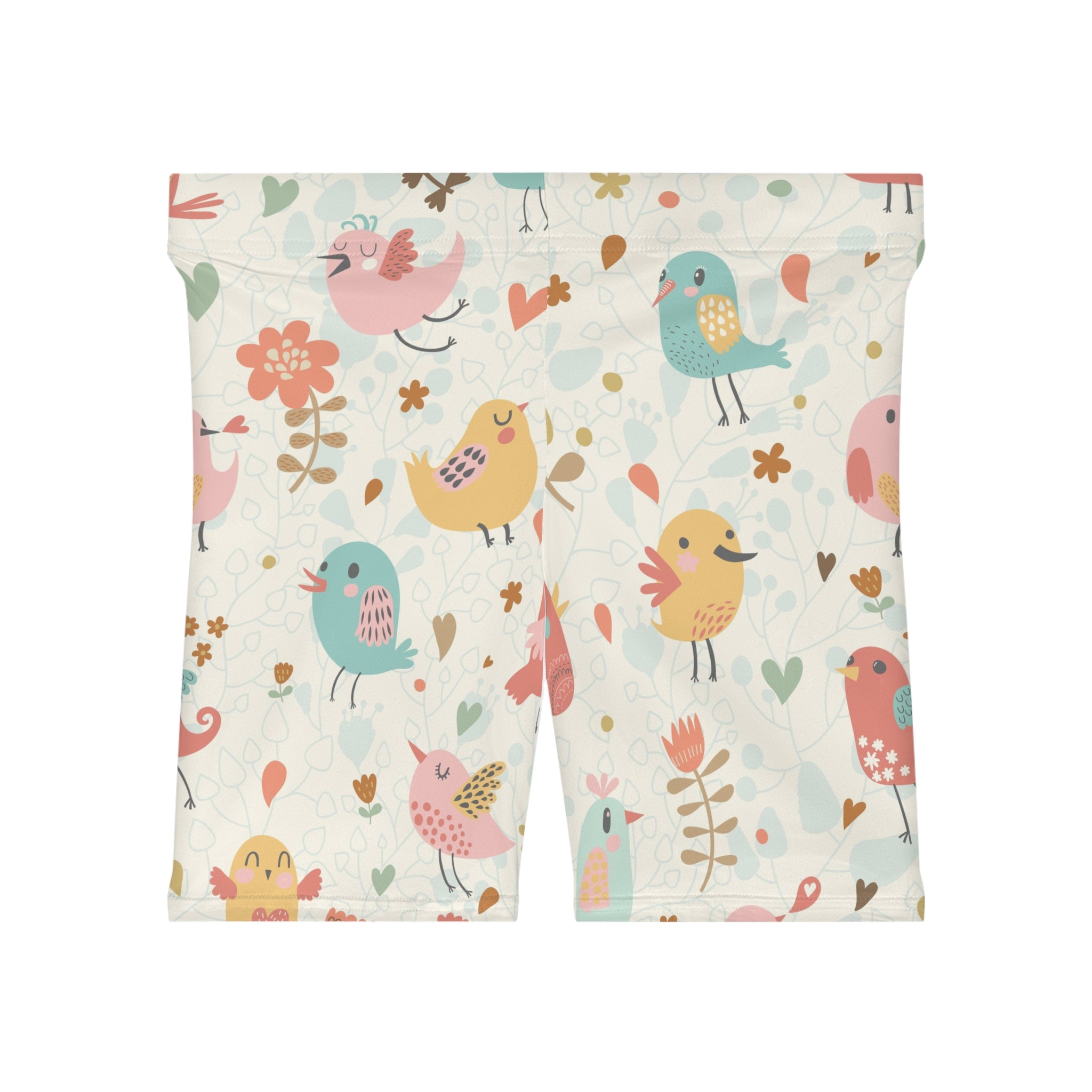 Birdprint Biker Shorts — Cute Pastel Cartoon Birds Pattern