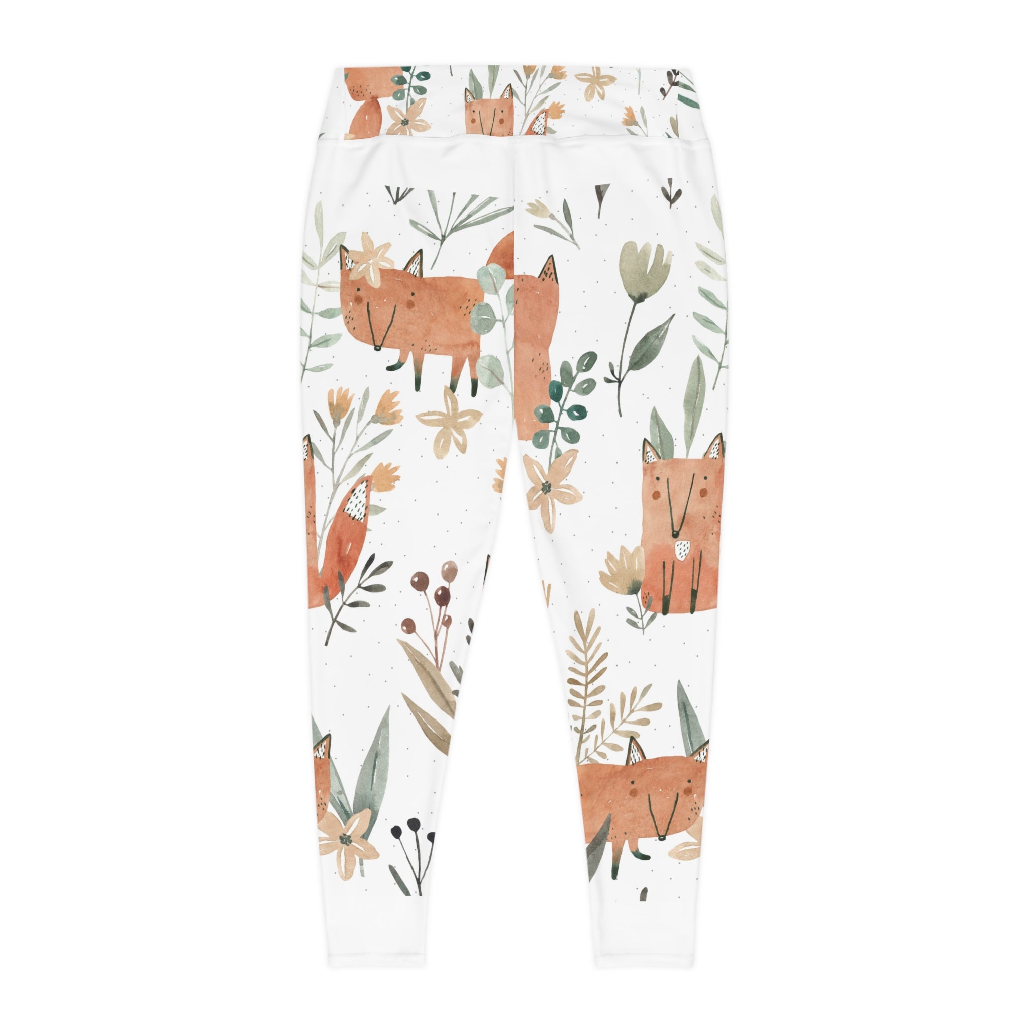 Plus Size Fox Floral Leggings — Cute Watercolor Woodland Print AOP