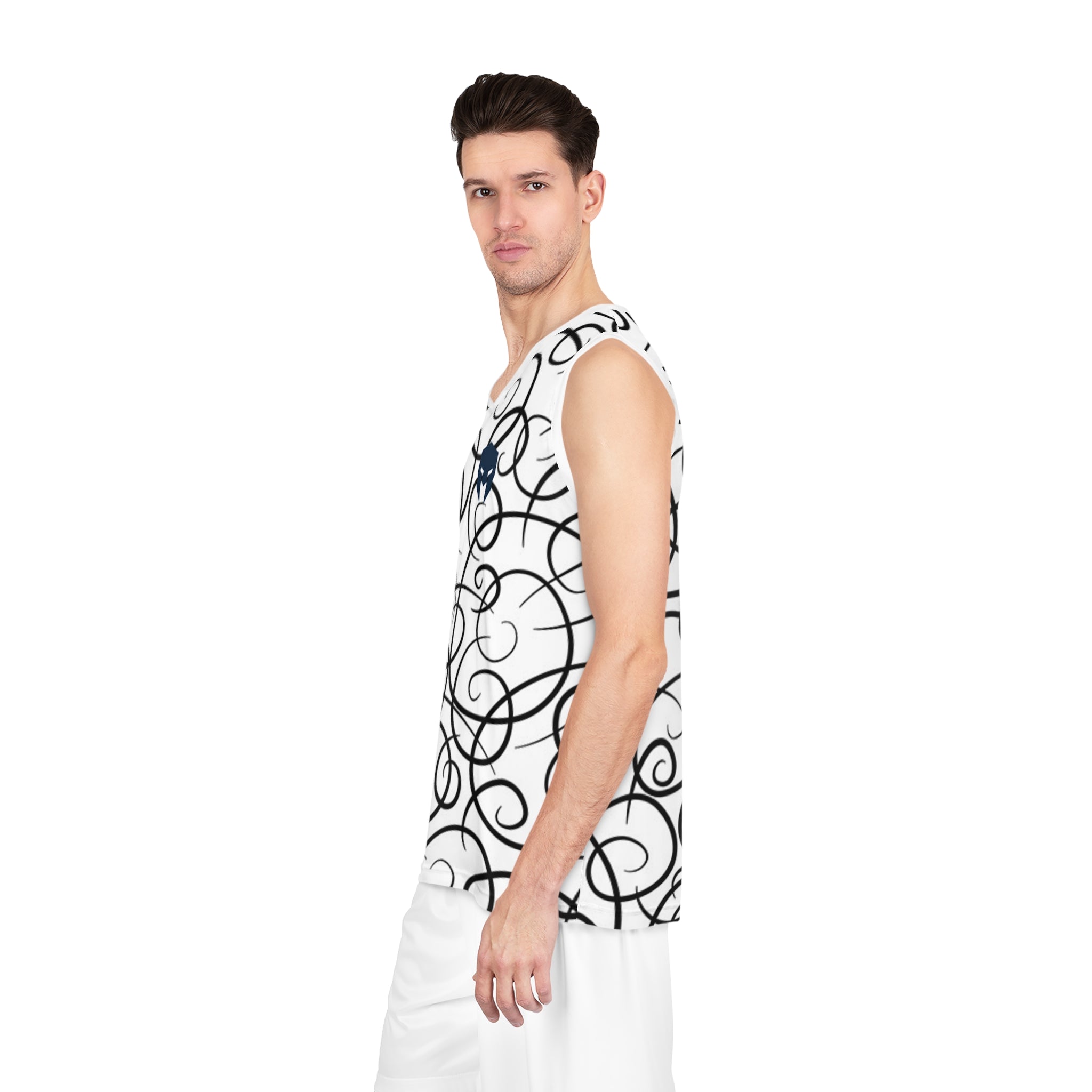 Swirl Script Basketball Jersey – Black Calligraphy All-Over Print
