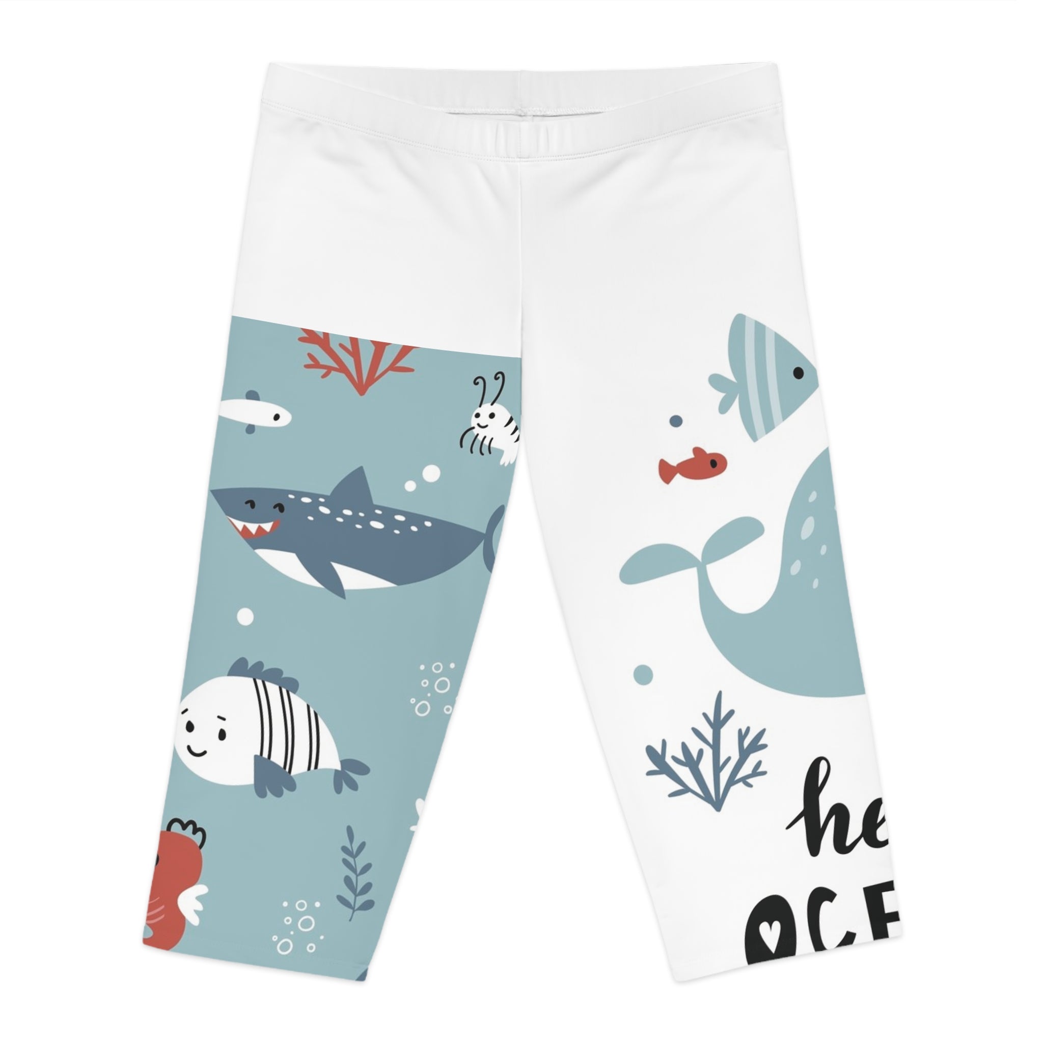 Kids’ Capri Leggings - Cute Ocean Animals “Hello Ocean” Print