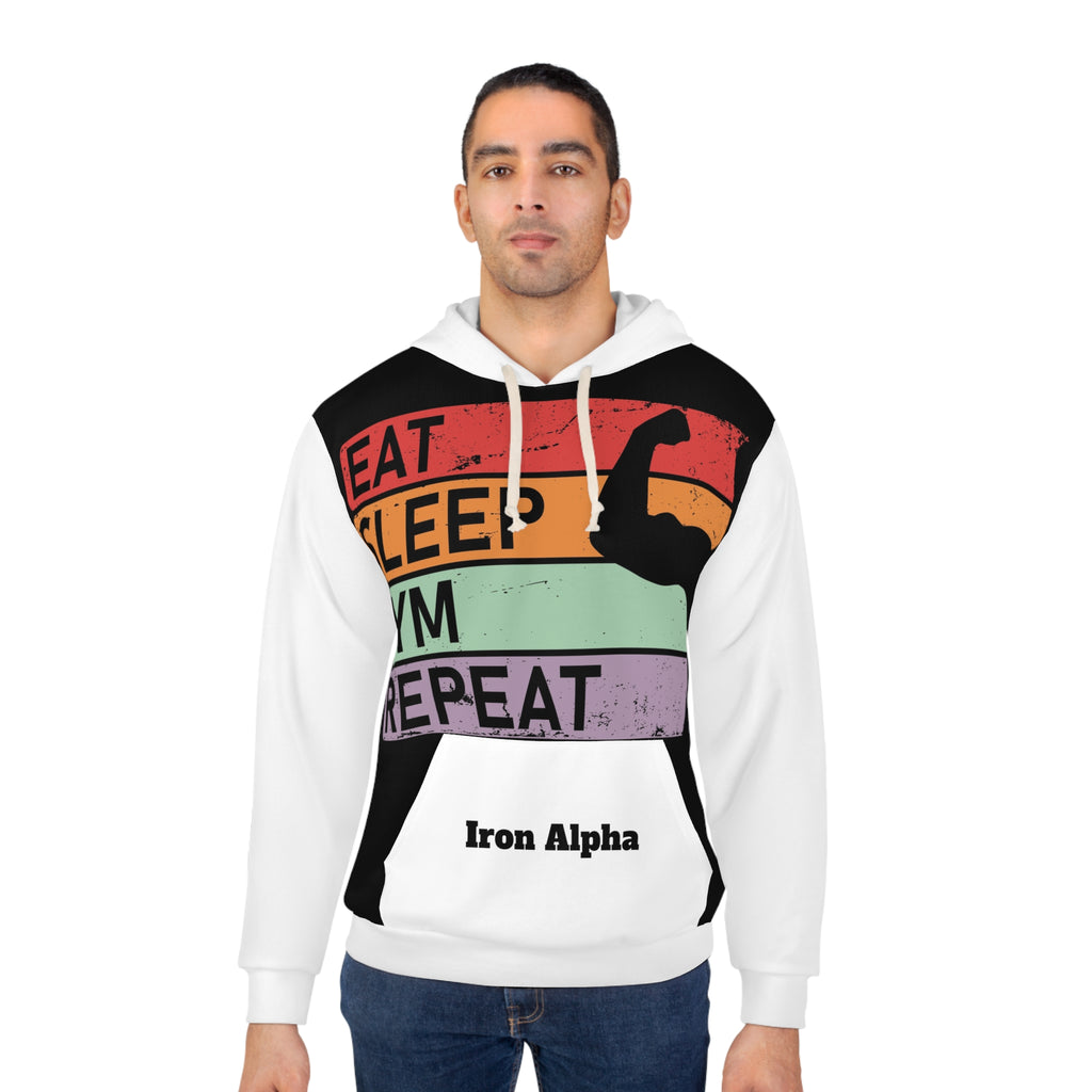 Gym Hoodie - "Eat Sleep Gym Repeat" Retro Fitness Pullover