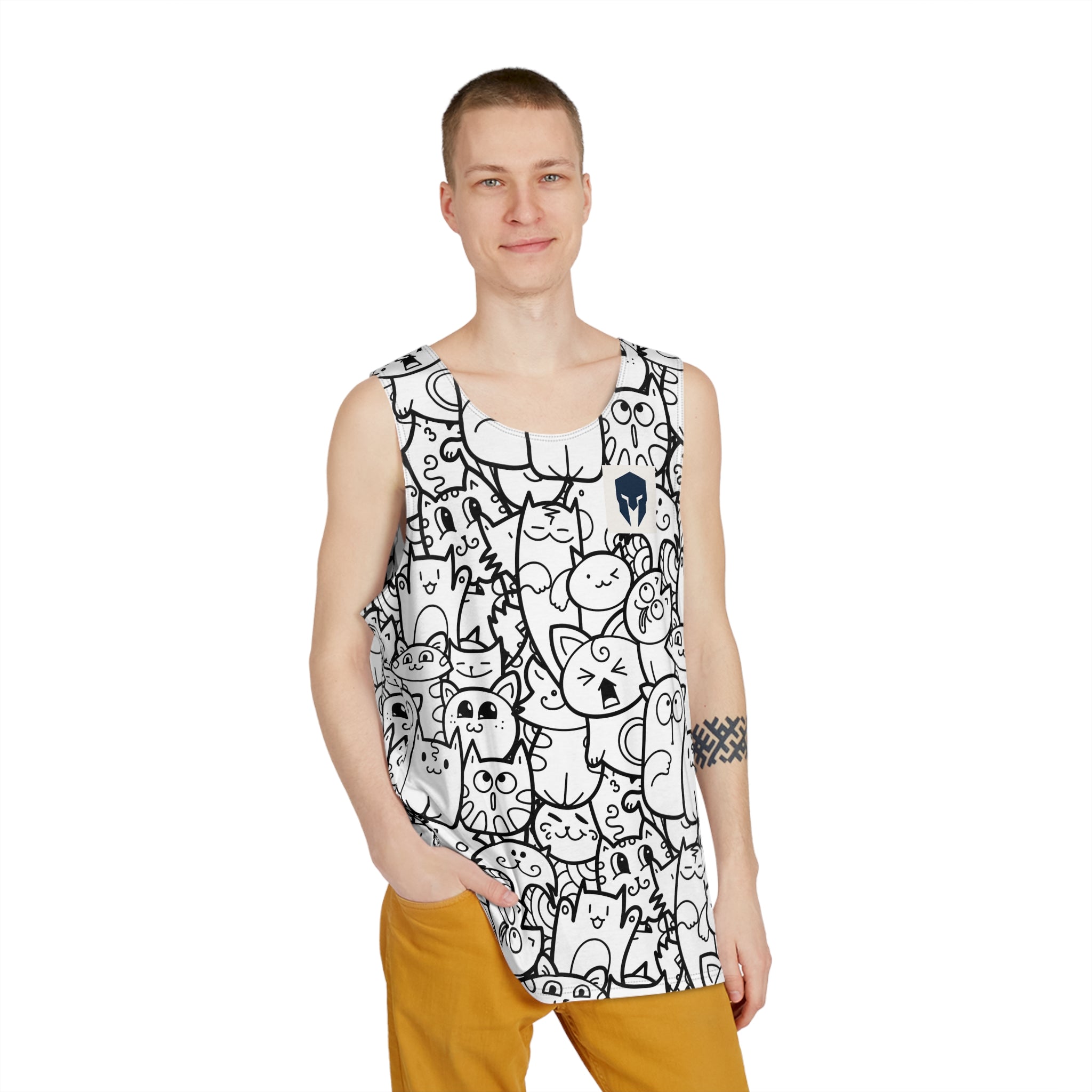 Cute Doodle Cats All-Over Print Tank — Men's Cat Pattern Tank Top