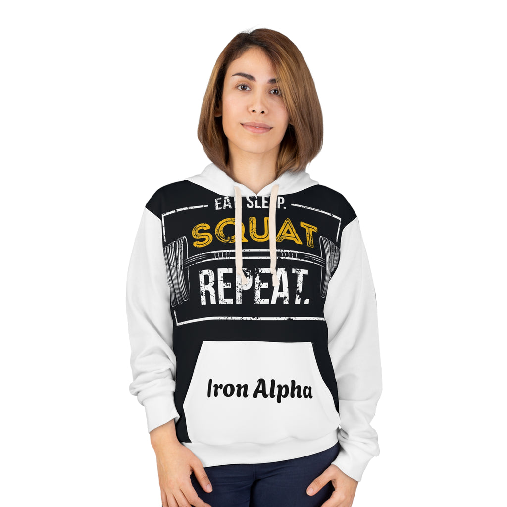 Squat Repeat Hoodie – Eat. Sleep. Squat. Repeat. Weightlifting Pullover for Gym Lovers