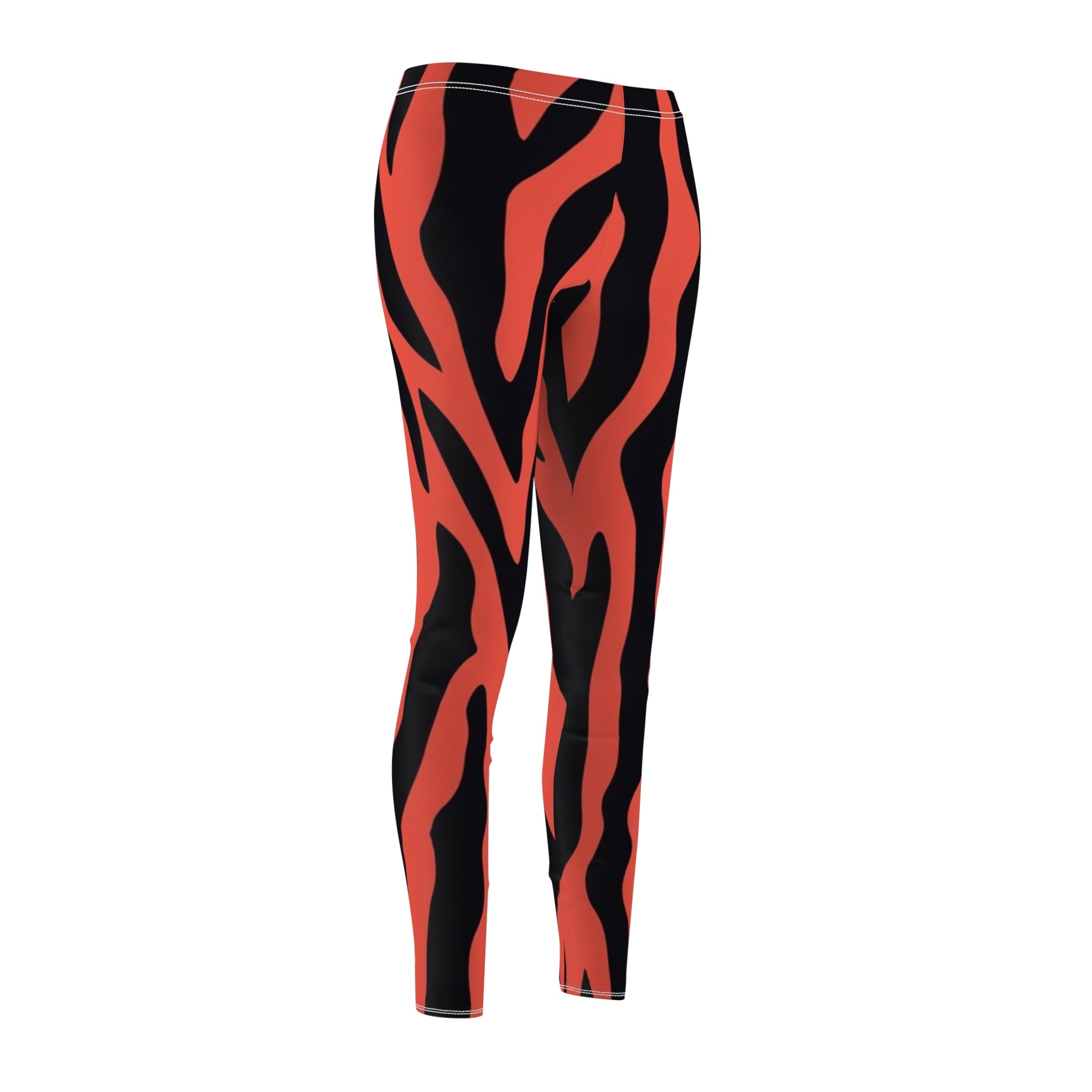 Red & Black Tiger Stripe Leggings — Women's Casual AOP Activewear