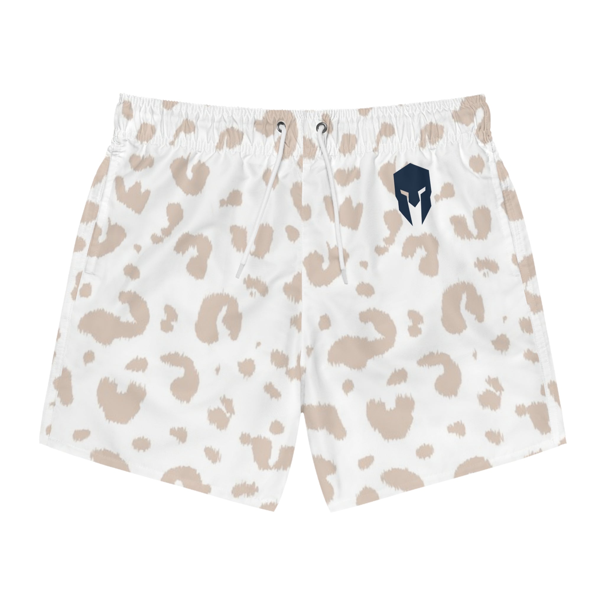 Beige Leopard Print Swim Trunks — All-Over-Print Beach Shorts